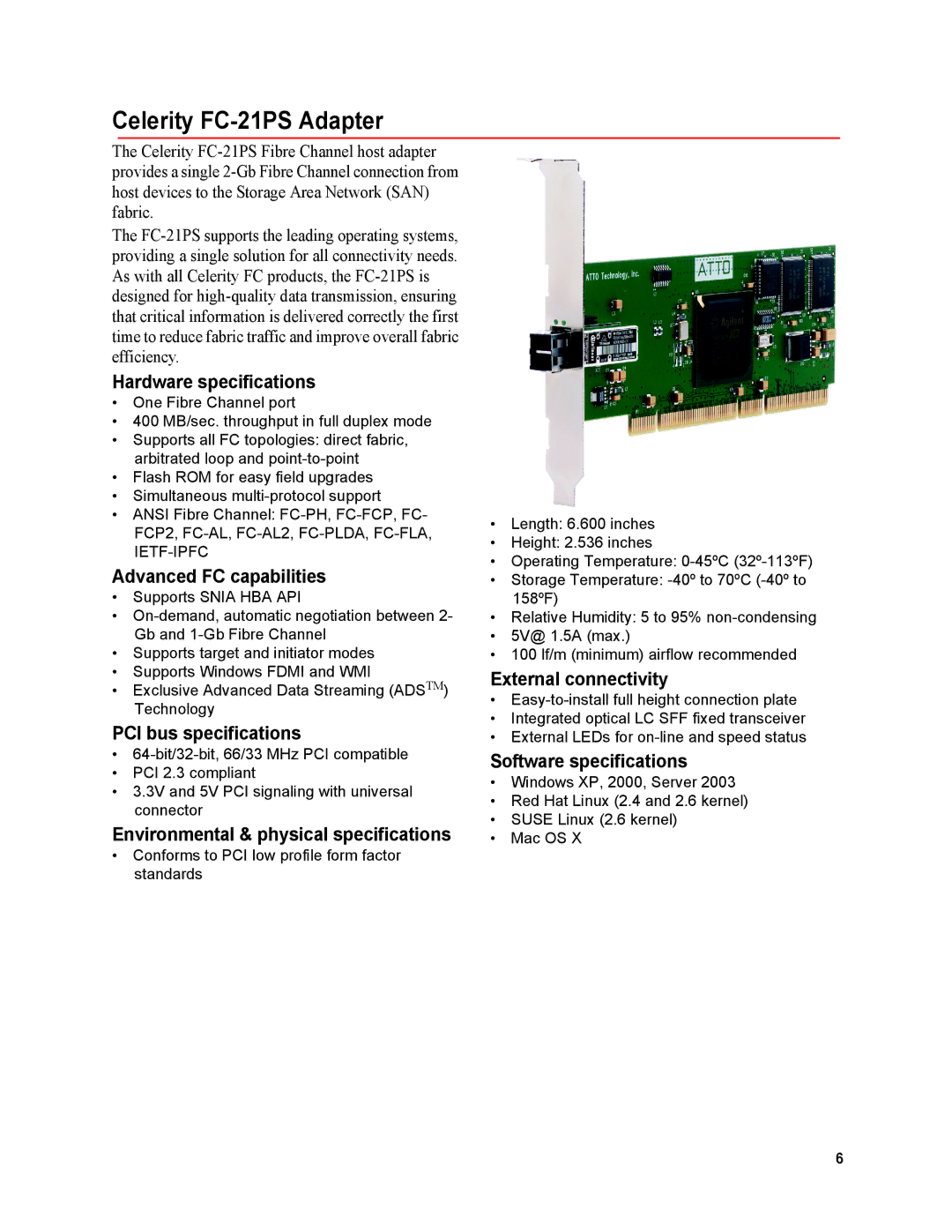 ATTO Technology FC-44ES 4-Gb operation manual Celerity FC-21PS Adapter 