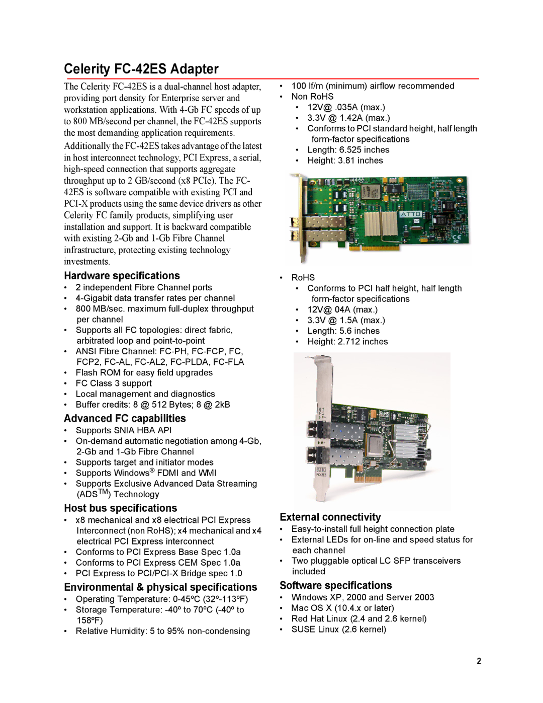 ATTO Technology FC-44ES 4-Gb operation manual Celerity FC-42ES Adapter 