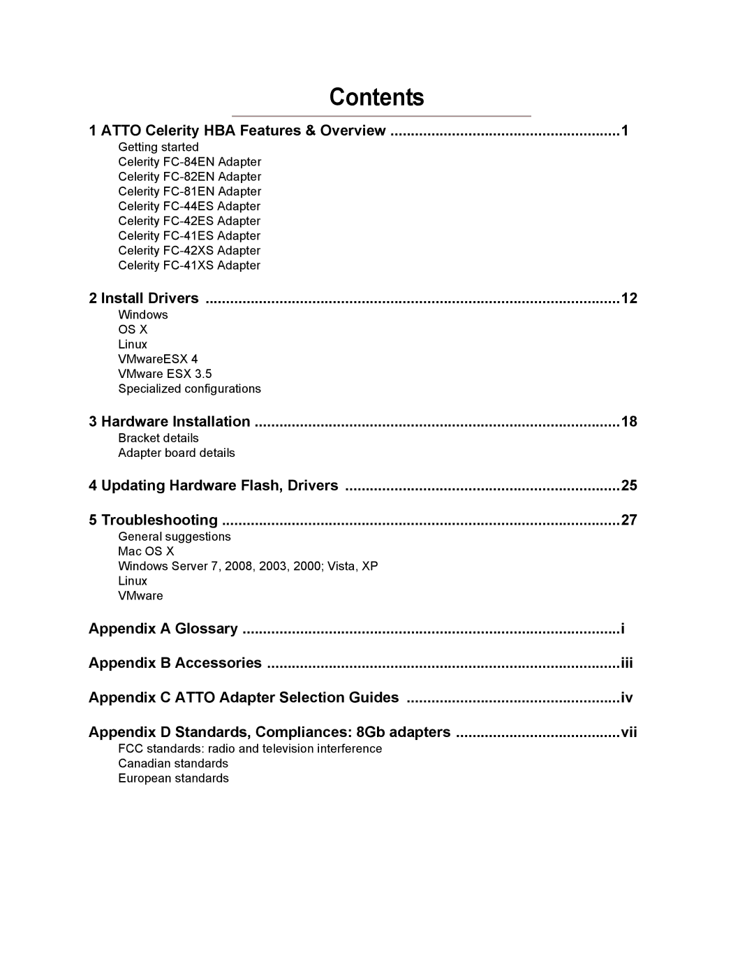 ATTO Technology FC-84EN, FC-82EN, FC-81EN operation manual Contents 