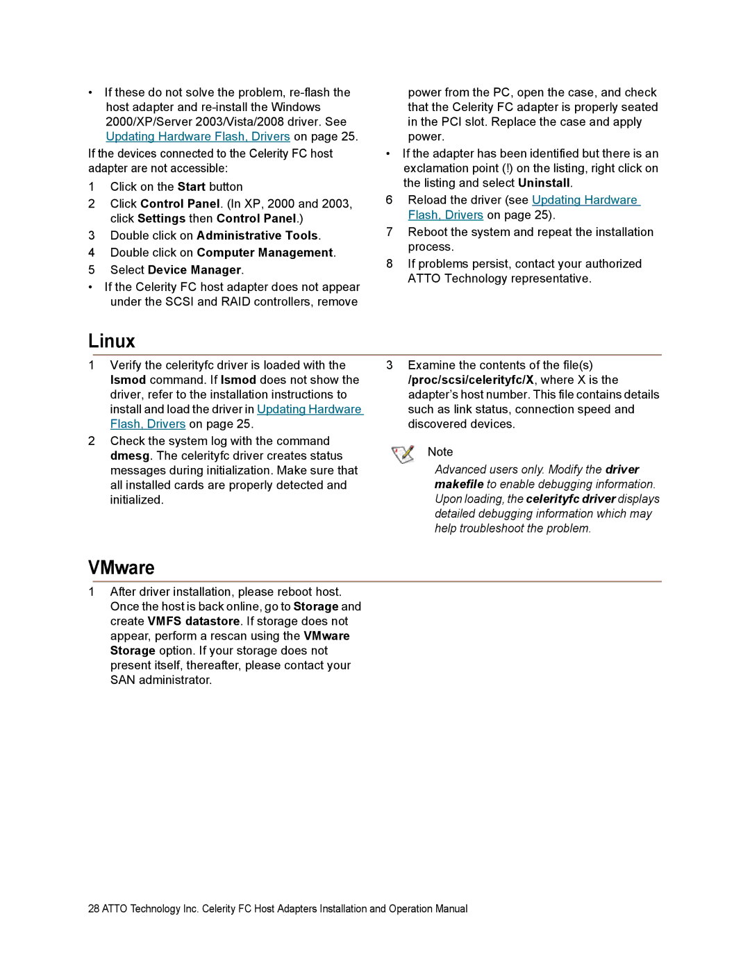 ATTO Technology FC-81EN, FC-84EN, FC-82EN operation manual Linux, VMware 