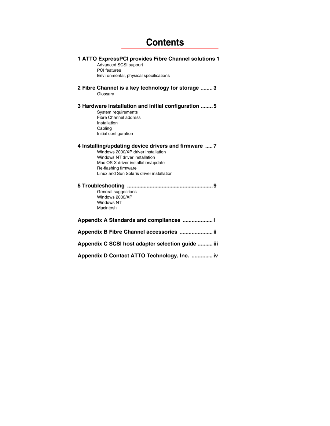 ATTO Technology FC2600, FCSW operation manual Contents 