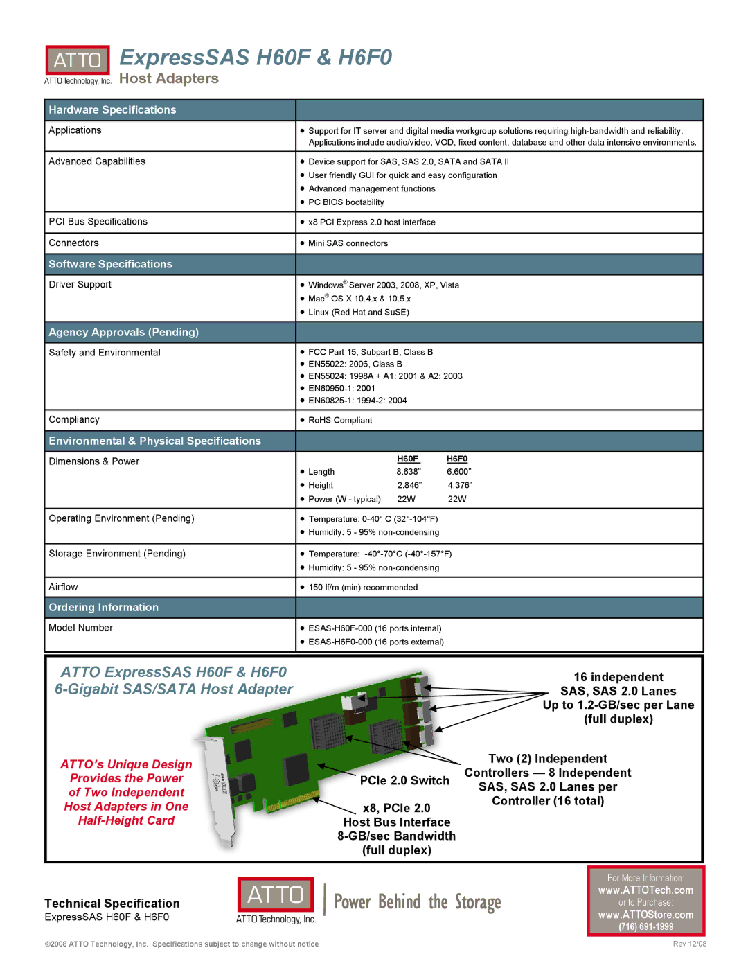 ATTO Technology warranty Atto ExpressSAS H60F & H6F0, Gigabit SAS/SATA Host Adapter 