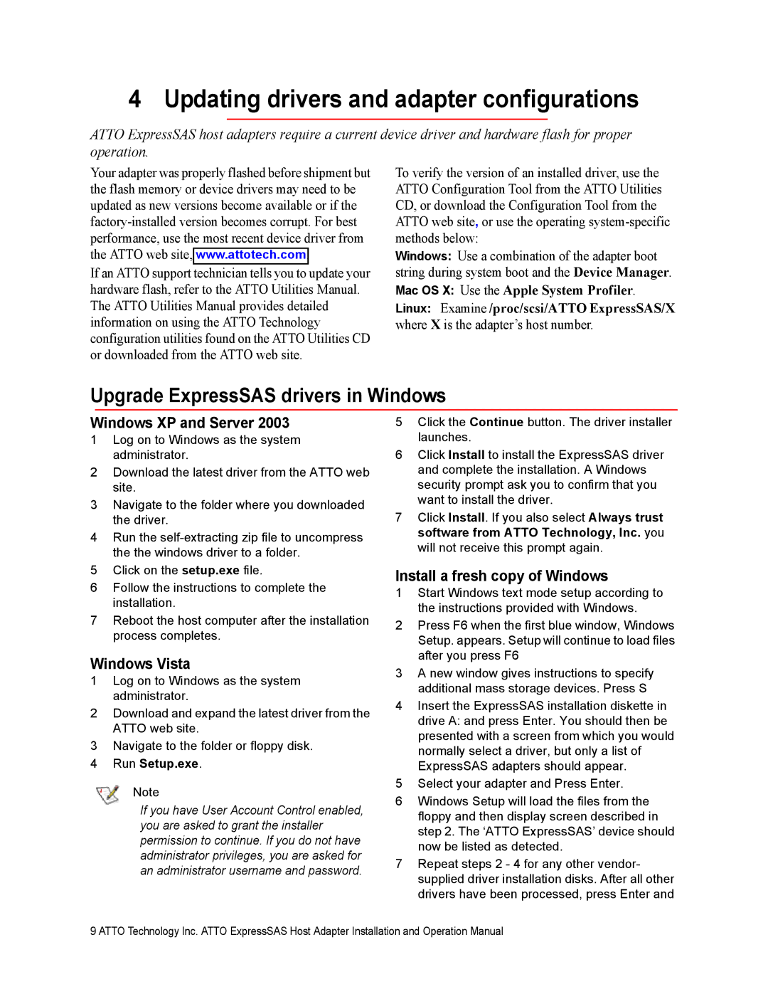 ATTO Technology R348 v operation manual Updating drivers and adapter configurations, Upgrade ExpressSAS drivers in Windows 