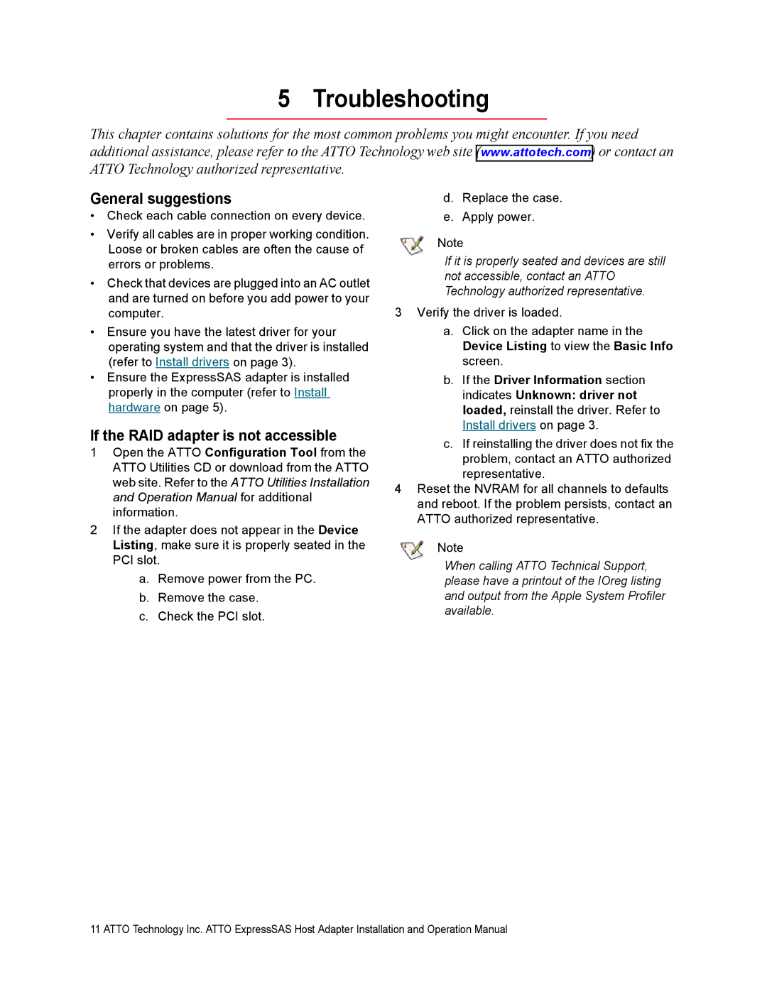 ATTO Technology R348 v operation manual Troubleshooting, General suggestions, If the RAID adapter is not accessible 