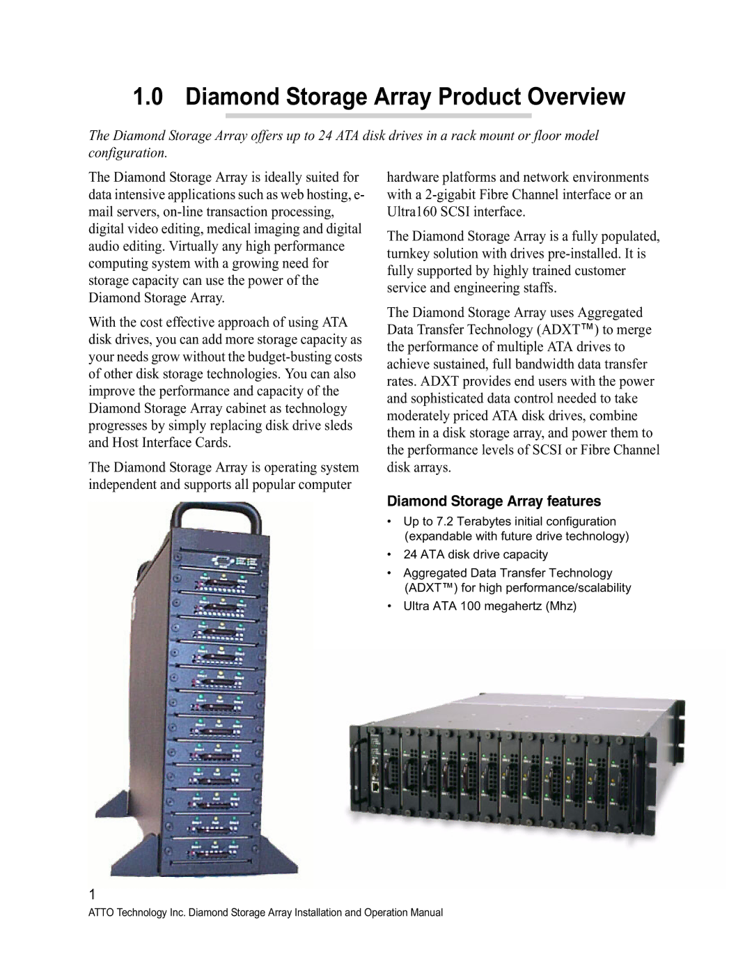 ATTO Technology S-Class manual Diamond Storage Array Product Overview, Diamond Storage Array features 