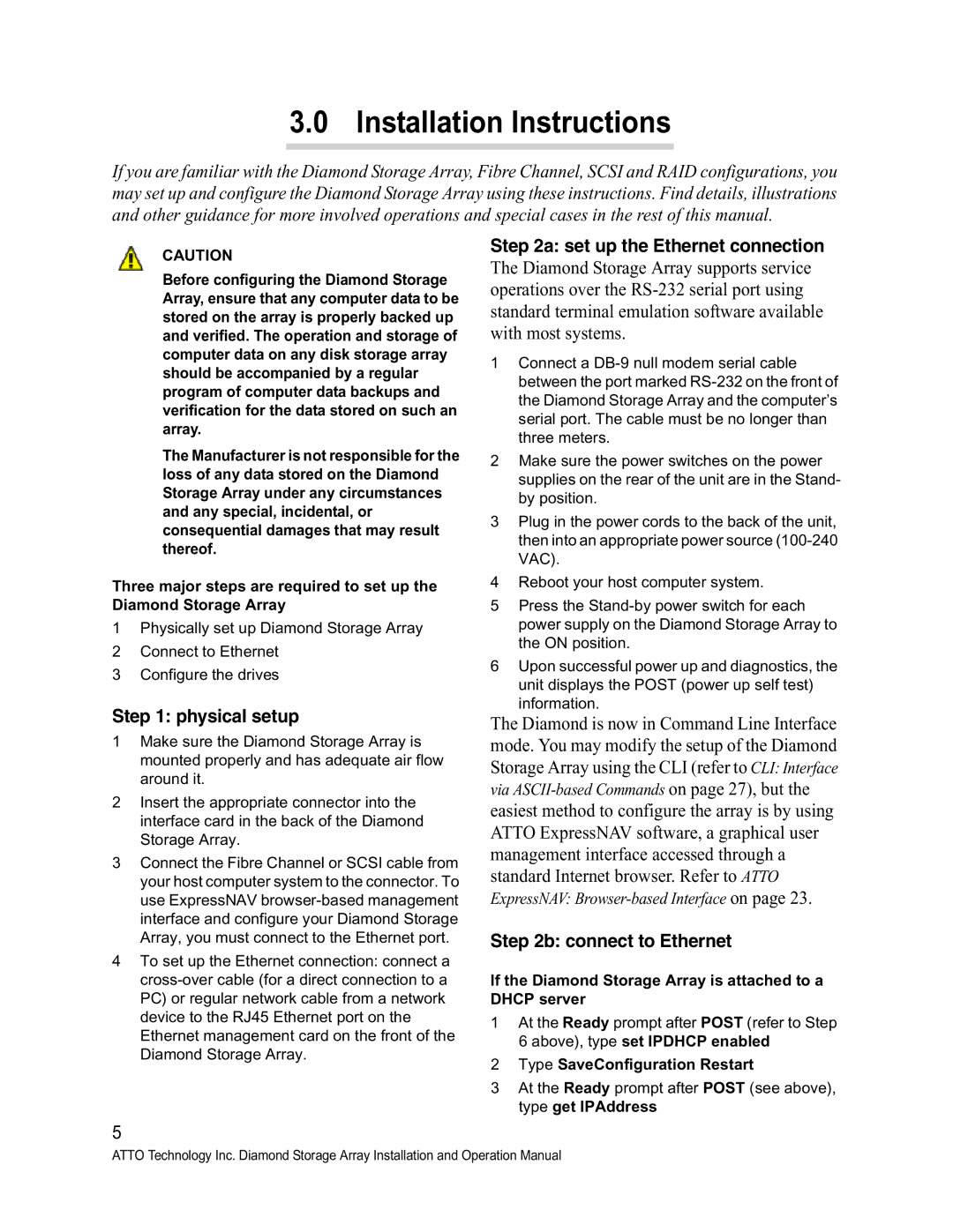 ATTO Technology S-Class Installation Instructions, Physical setup, Set up the Ethernet connection, Connect to Ethernet 