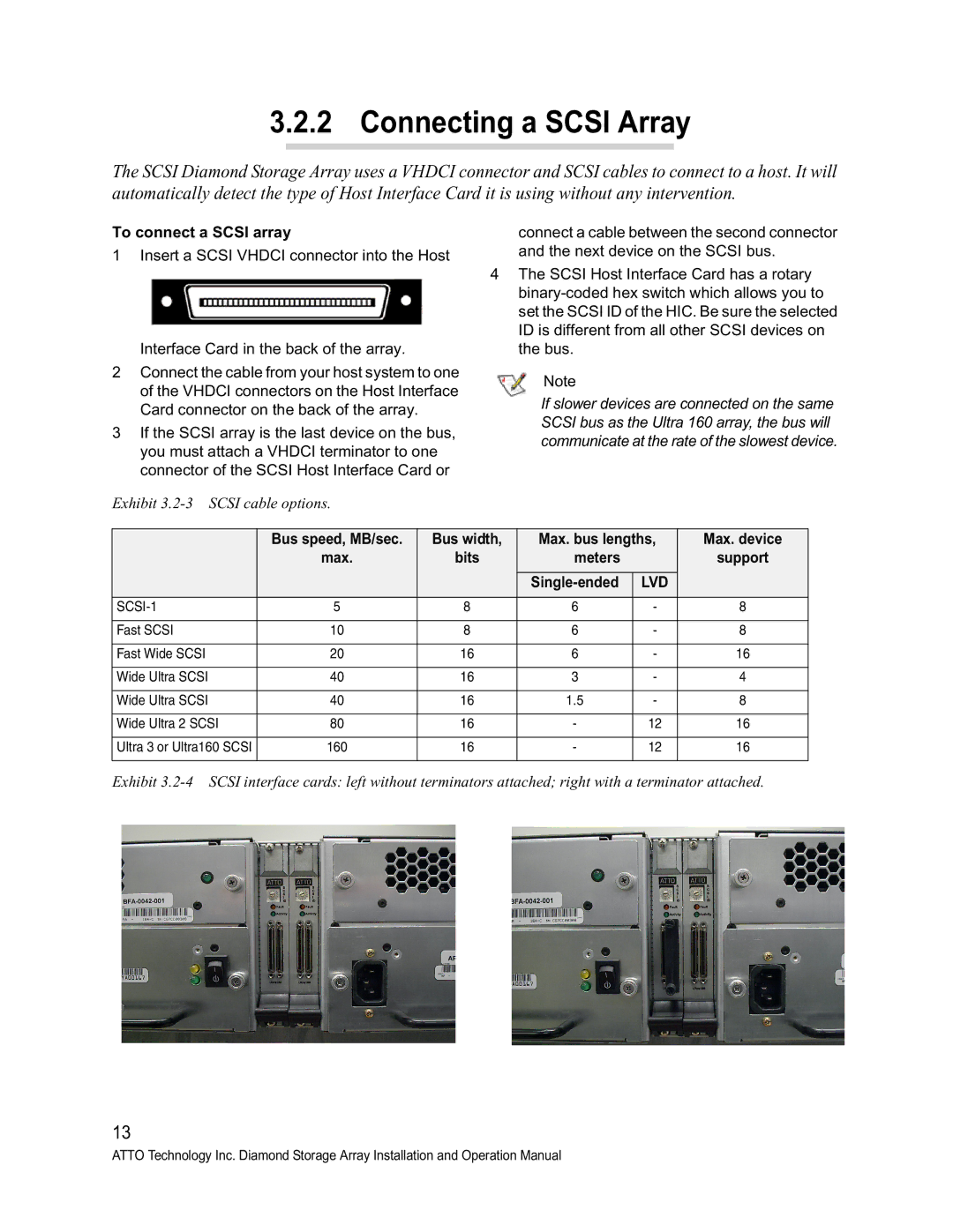 ATTO Technology S-Class manual Connecting a Scsi Array, To connect a Scsi array, Bits, Single-ended 