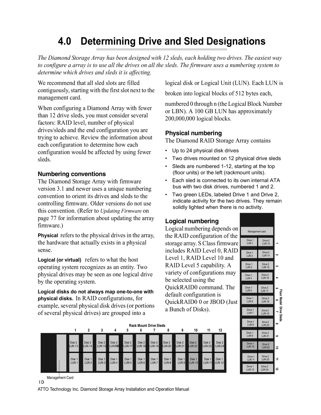 ATTO Technology S-Class manual Determining Drive and Sled Designations, Physical numbering, Logical numbering 