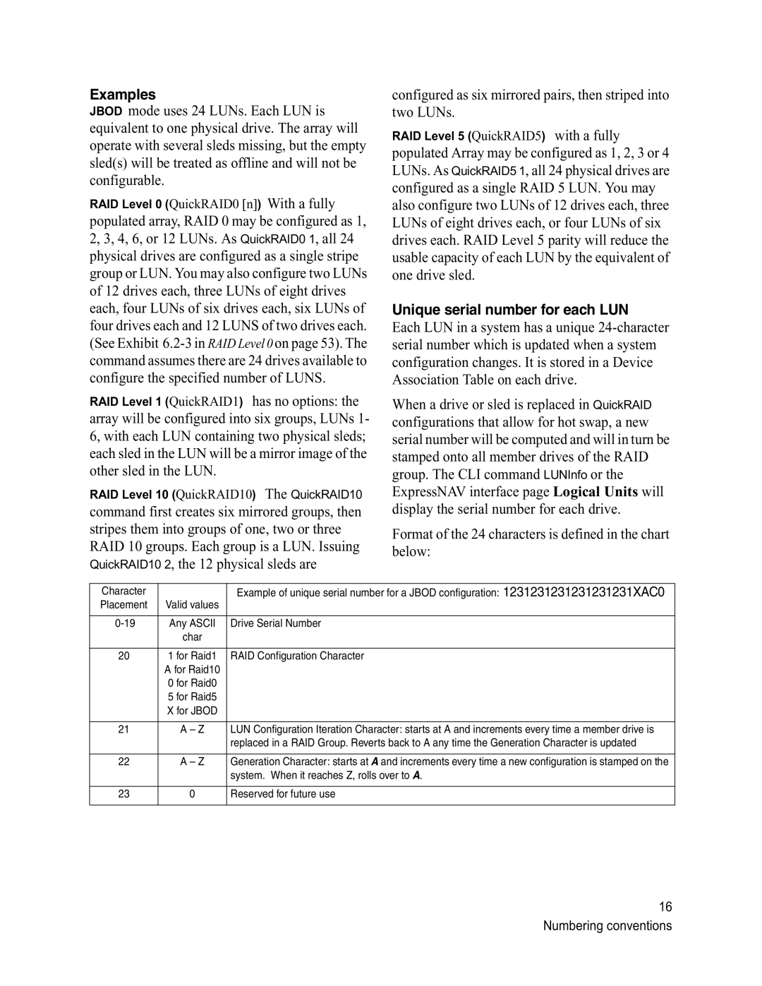 ATTO Technology S-Class manual Examples, Unique serial number for each LUN, RAID Level 10 QuickRAID10 The QuickRAID10 