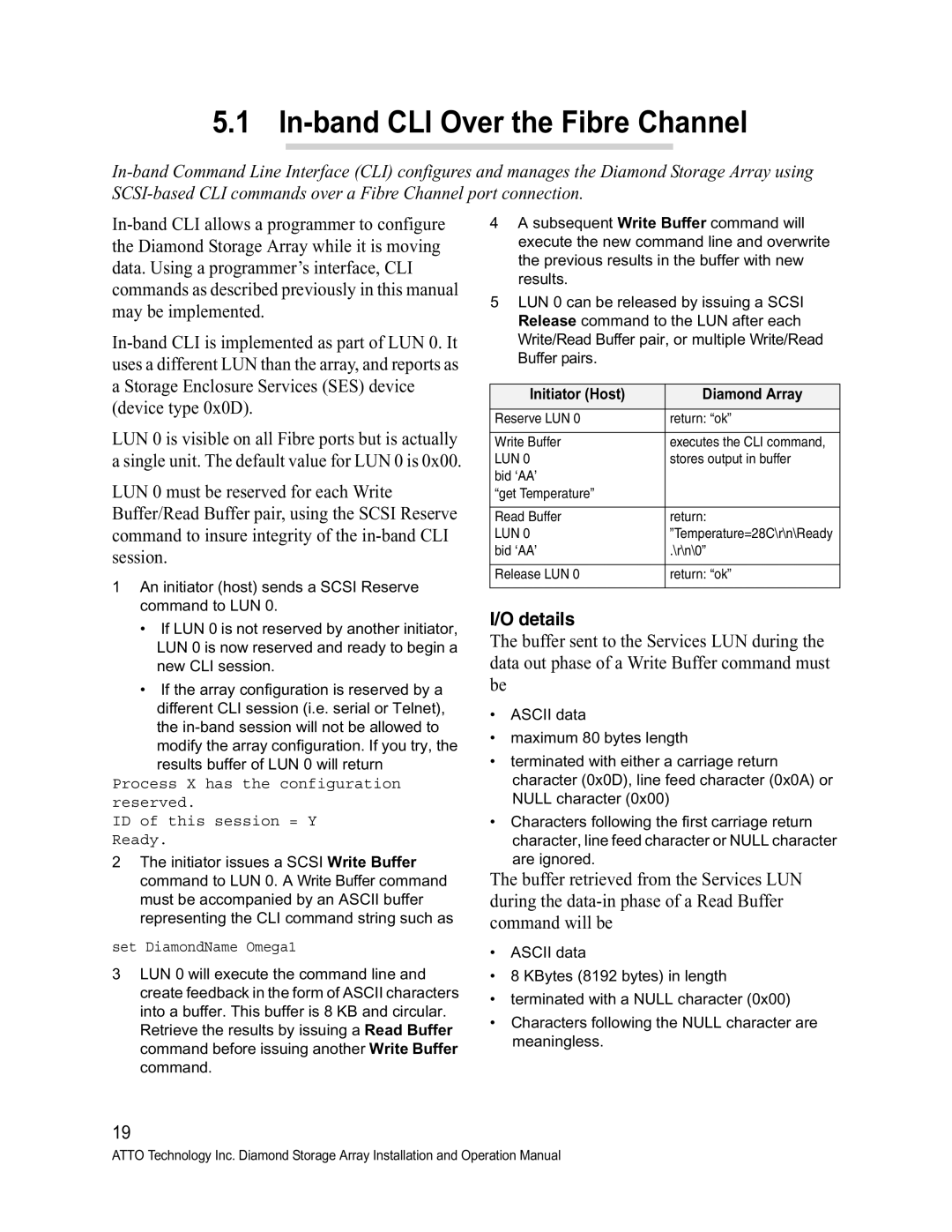 ATTO Technology S-Class manual In-band CLI Over the Fibre Channel, Details, Initiator Host Diamond Array 