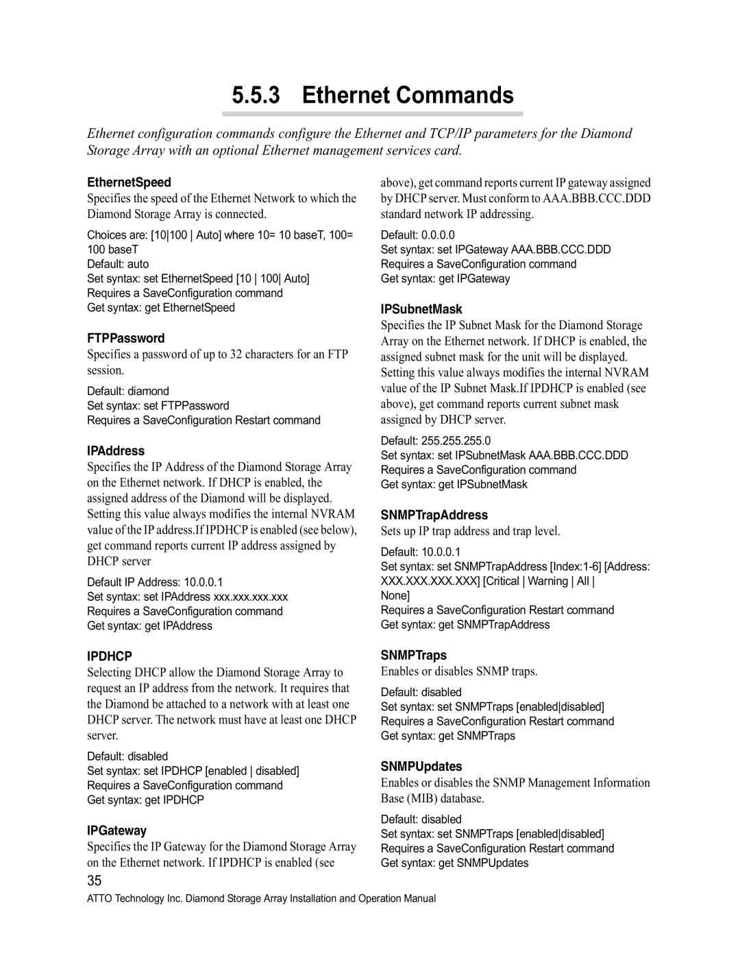 ATTO Technology S-Class manual Ethernet Commands 