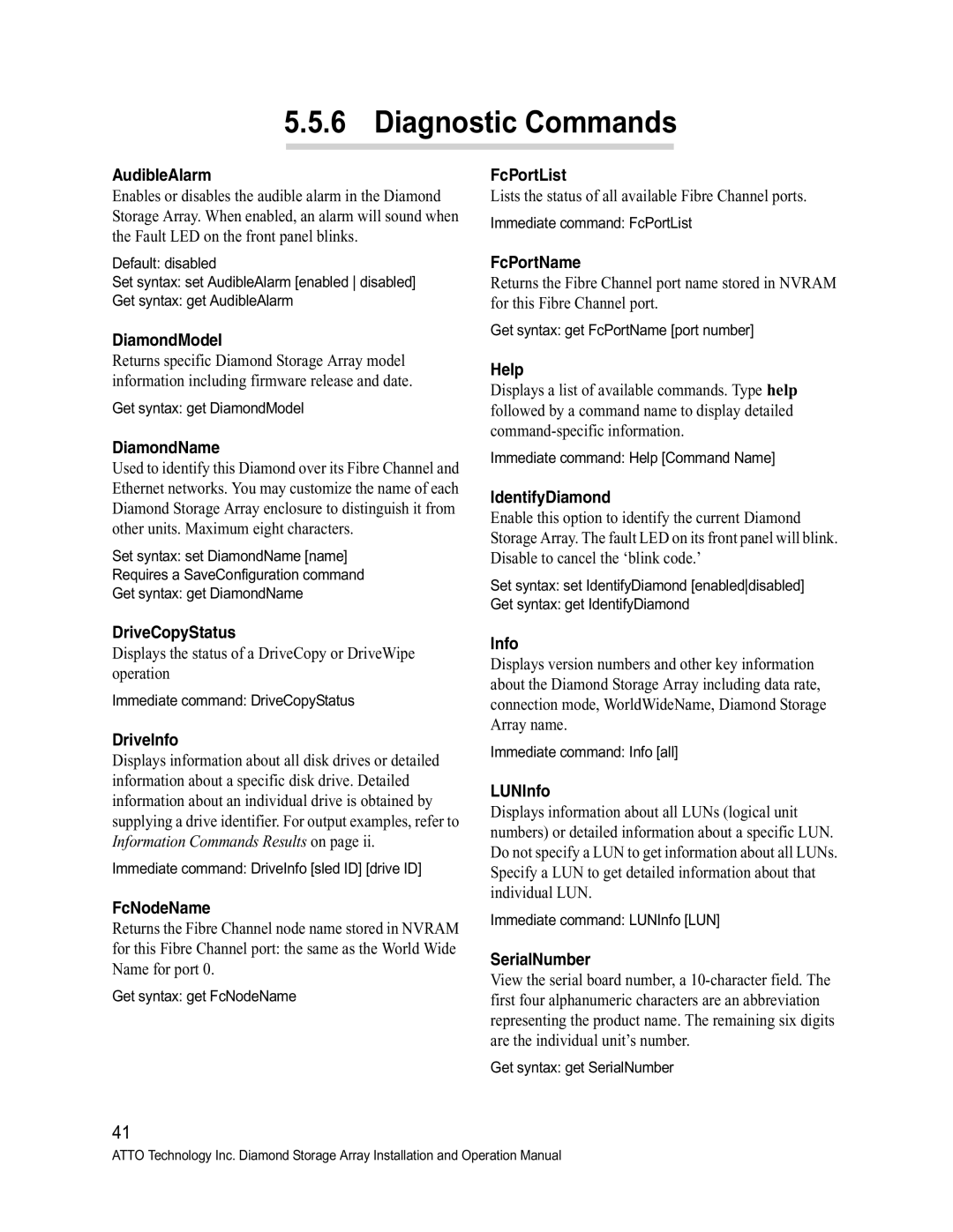 ATTO Technology S-Class manual Diagnostic Commands 