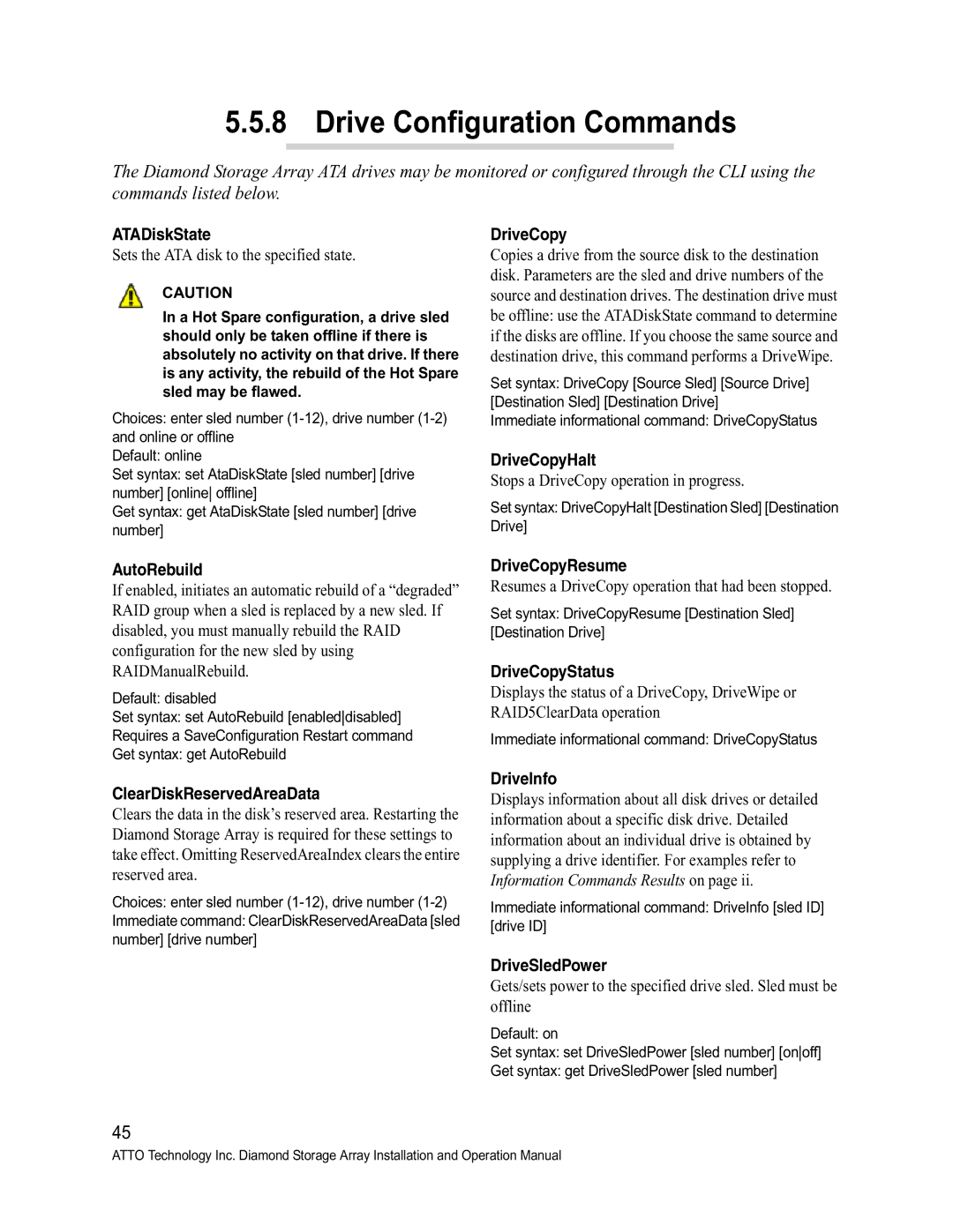 ATTO Technology S-Class manual Drive Configuration Commands 