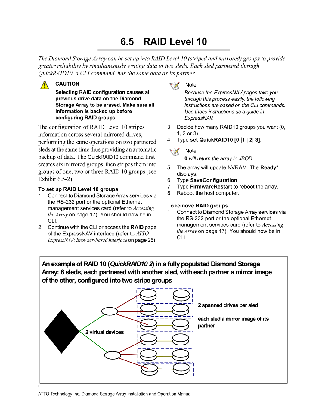 ATTO Technology S-Class manual To set up RAID Level 10 groups, Type set QuickRAID10 0 1 2 