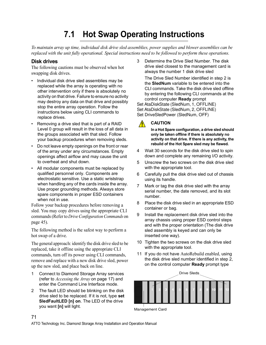 ATTO Technology S-Class manual Hot Swap Operating Instructions, Disk drives 