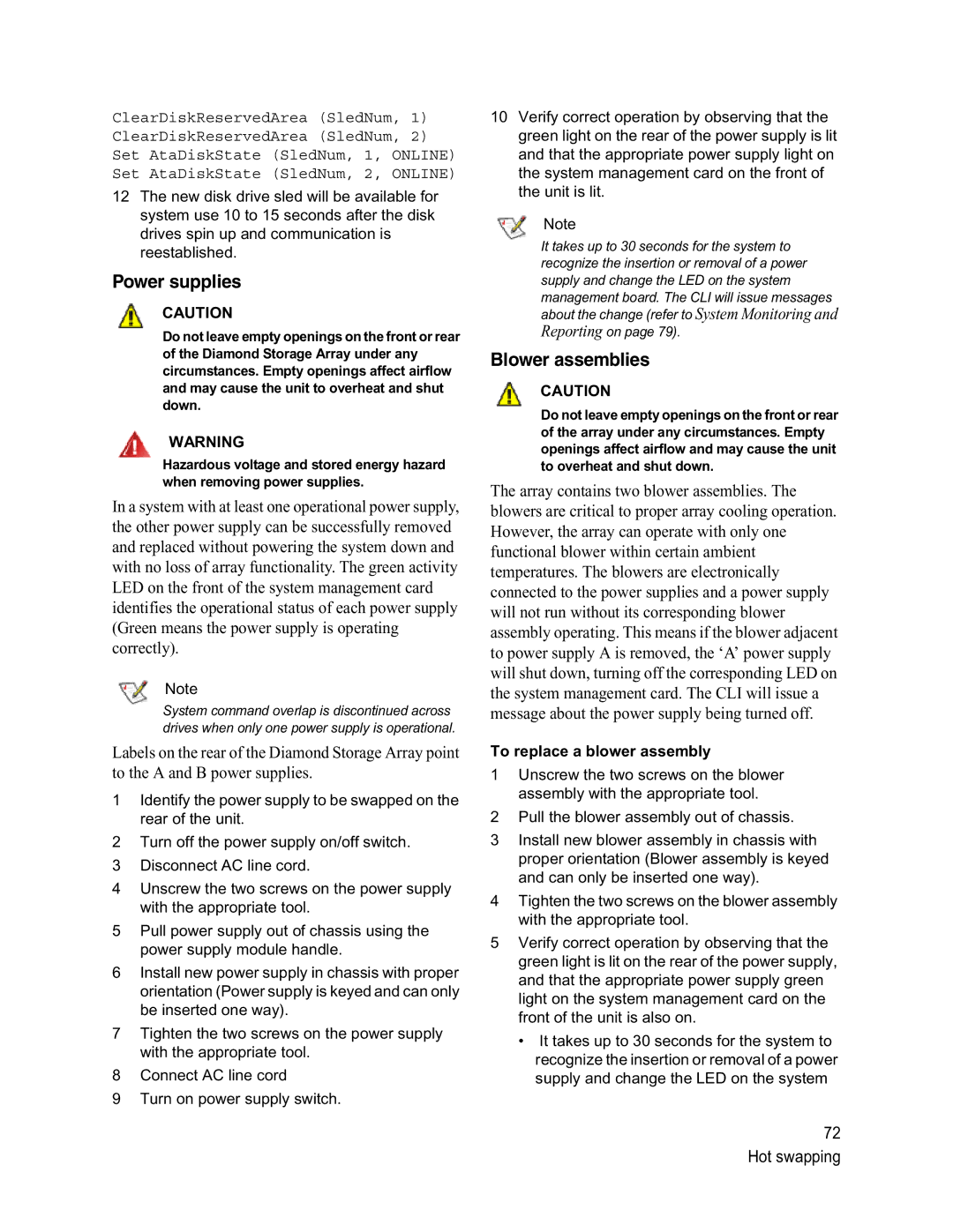 ATTO Technology S-Class manual Power supplies, Blower assemblies, To replace a blower assembly 