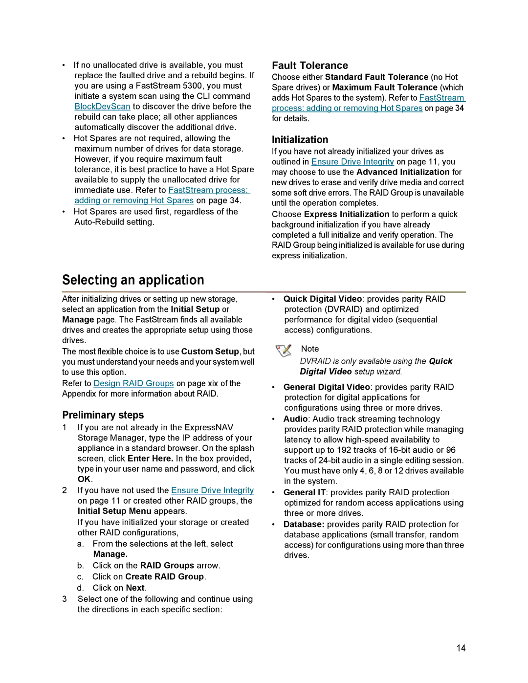 ATTO Technology SC 5700 operation manual Selecting an application, Fault Tolerance, Initialization, Preliminary steps 