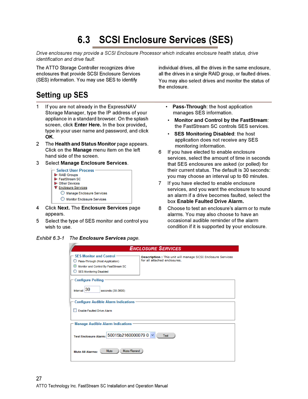 ATTO Technology SC 5700 operation manual Scsi Enclosure Services SES, Setting up SES 