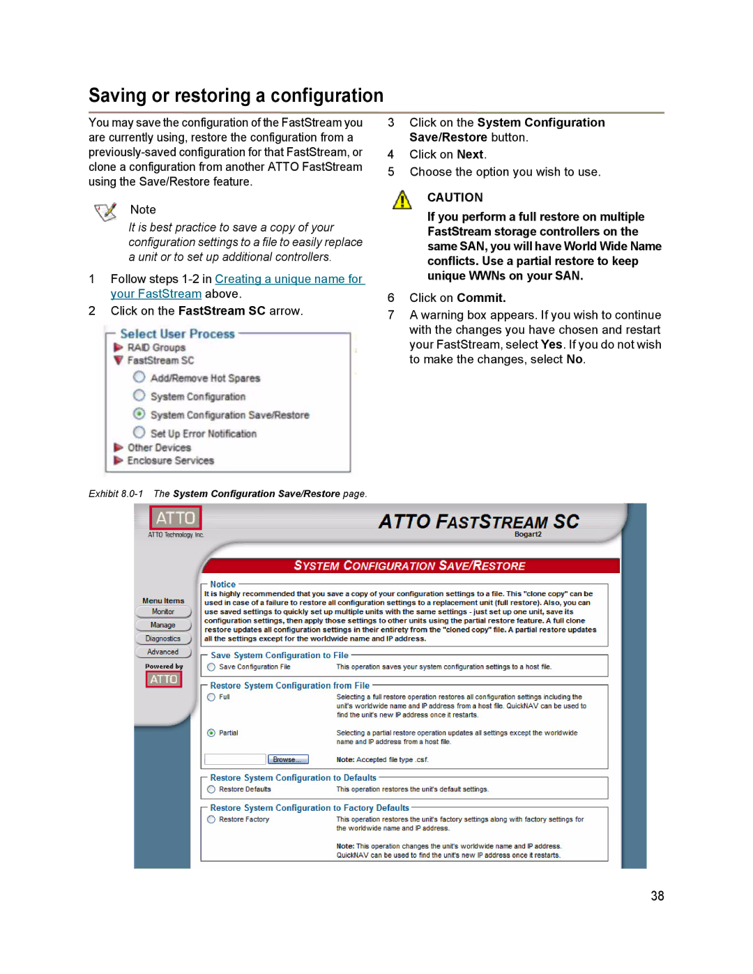 ATTO Technology SC 5700 Saving or restoring a configuration, Click on the System Configuration Save/Restore button 