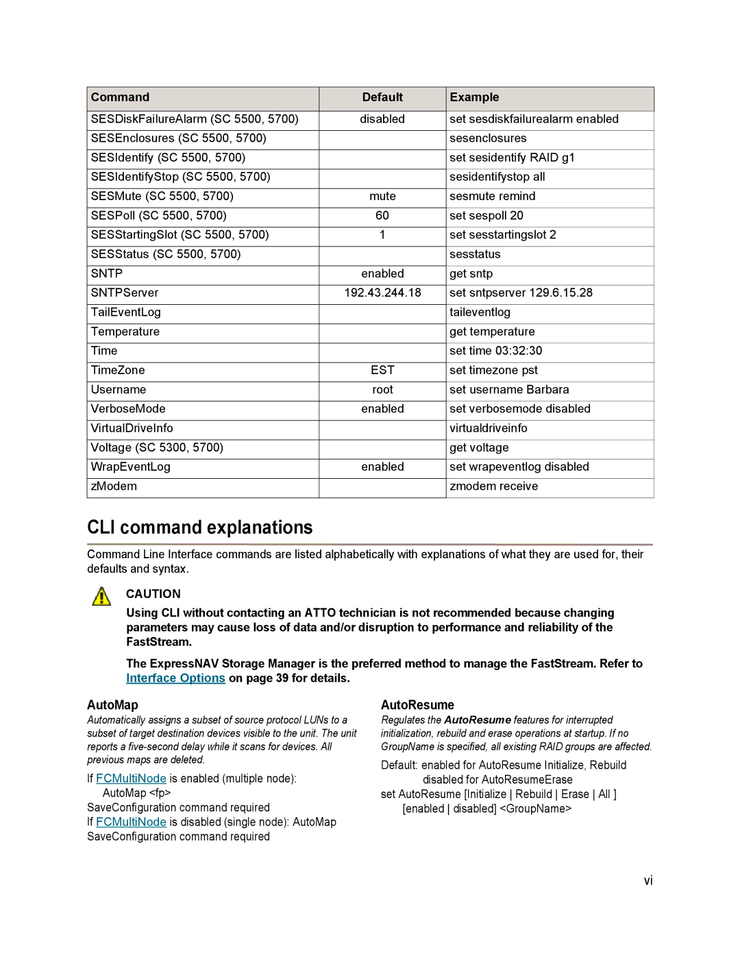 ATTO Technology SC 5700 operation manual CLI command explanations, AutoMap, AutoResume 