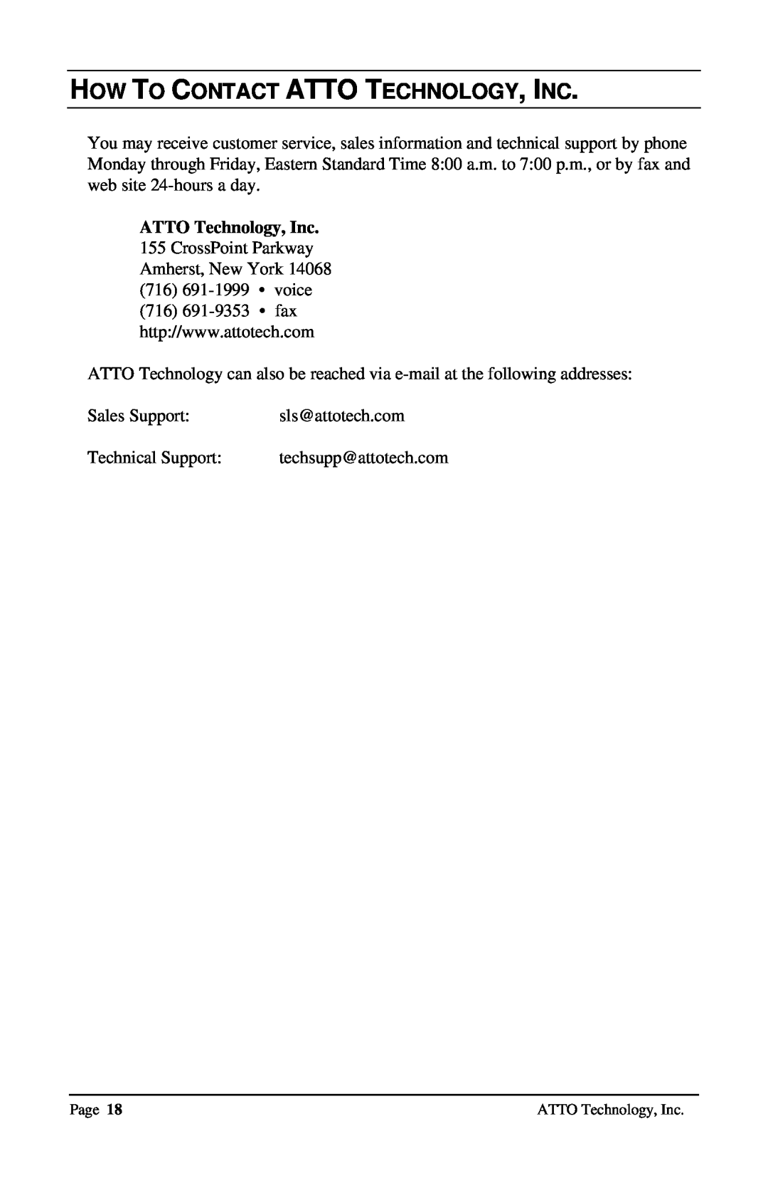 ATTO Technology UL2D, UL25 user manual How To Contact Atto Technology, Inc, ATTO Technology, Inc 