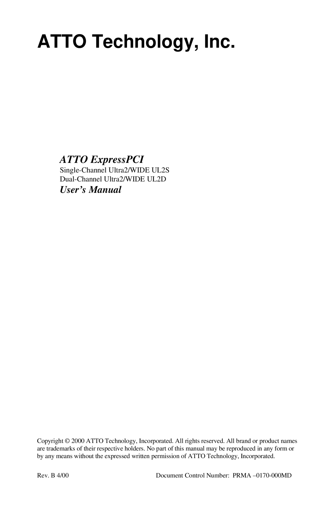 ATTO Technology UL25, UL2D user manual Atto Technology, Inc 