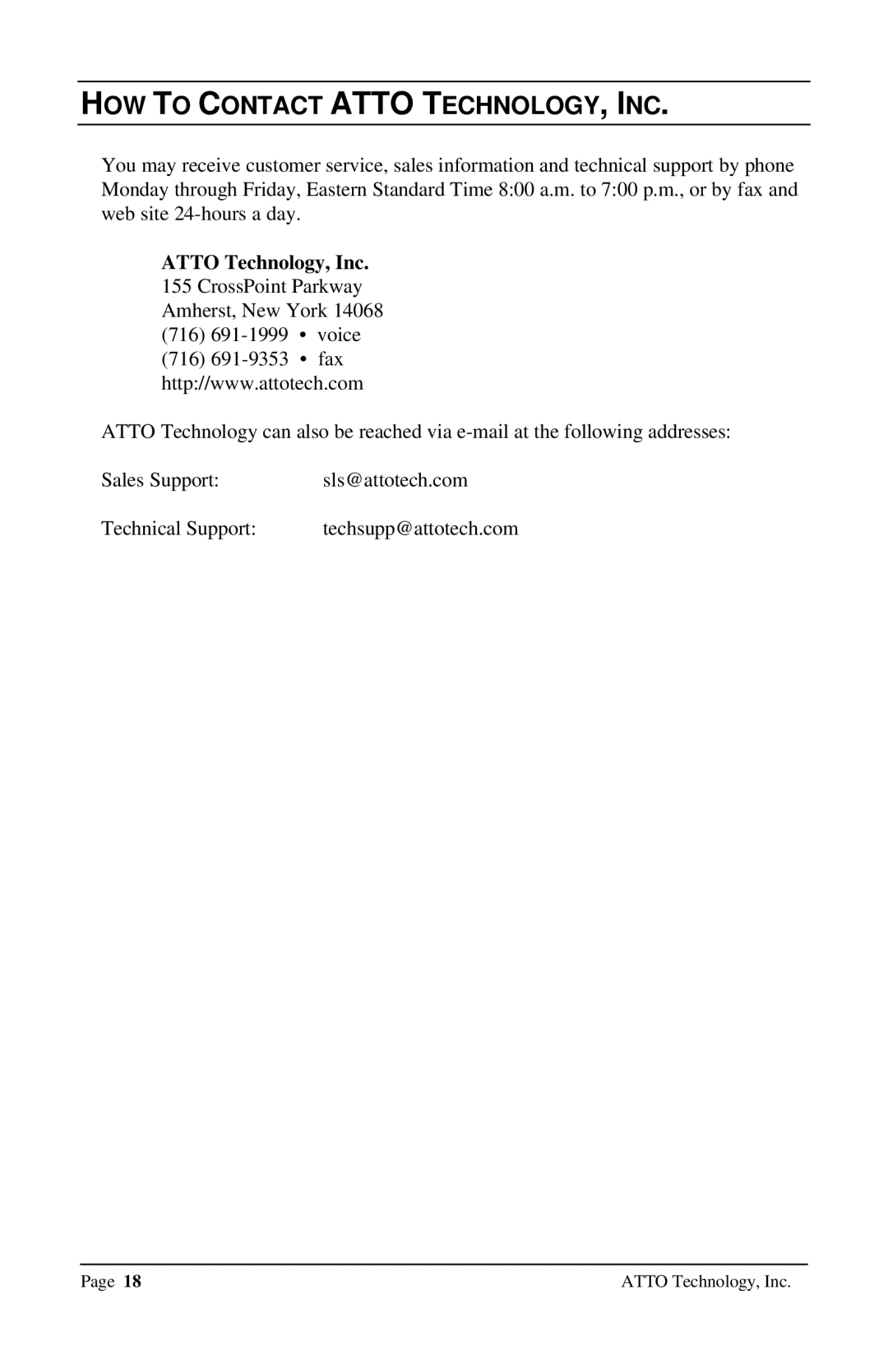 ATTO Technology UL2D, UL25 user manual HOW to Contact Atto TECHNOLOGY, INC, Atto Technology, Inc 