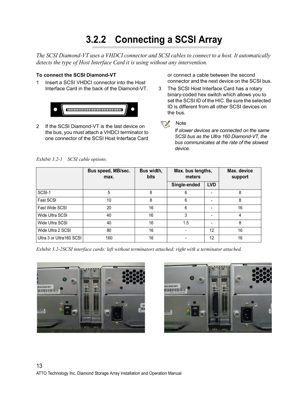 ATTO Technology VT-Class manual Connecting a Scsi Array, To connect the Scsi Diamond-VT, Bits, Single-ended 