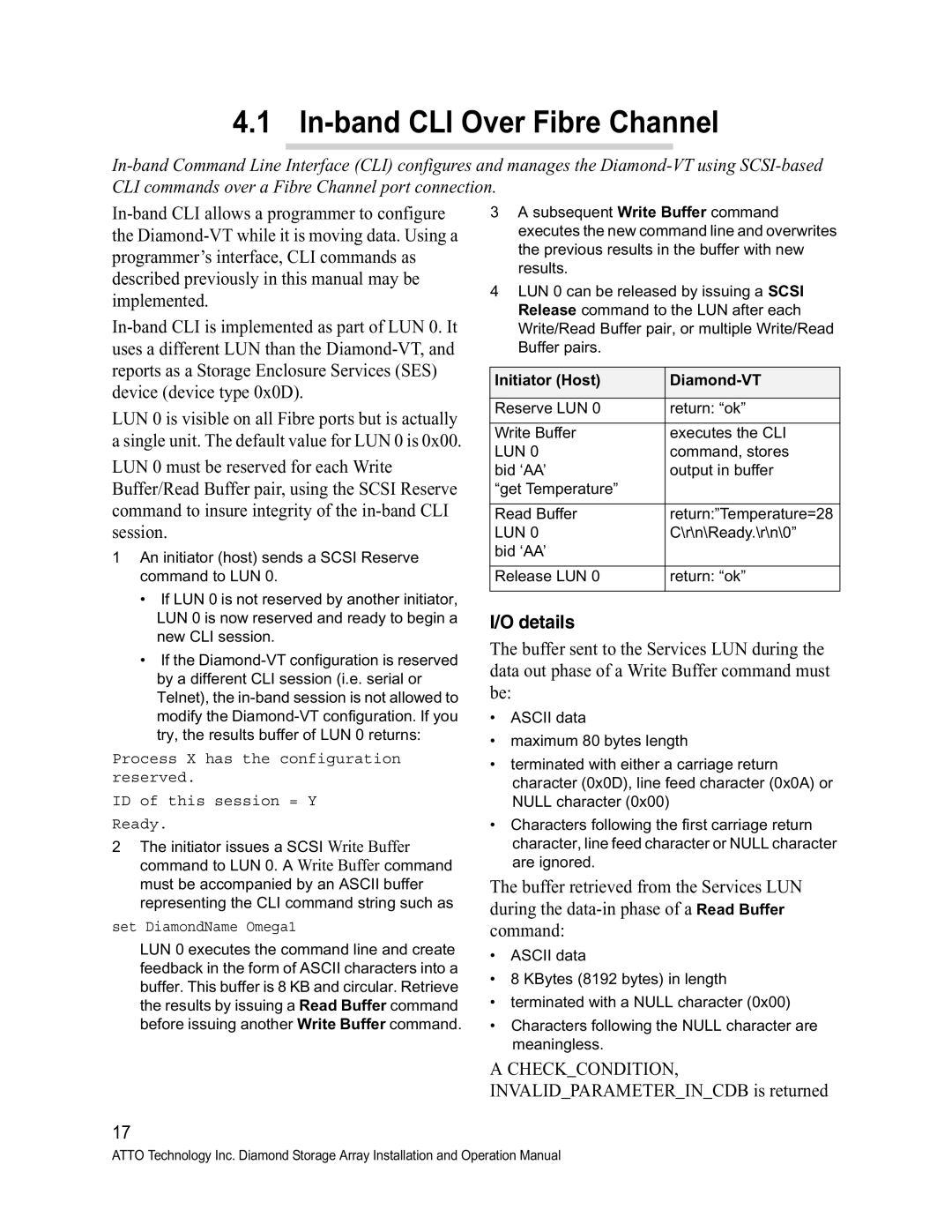 ATTO Technology VT-Class manual In-band CLI Over Fibre Channel, Details, Initiator Host Diamond-VT 