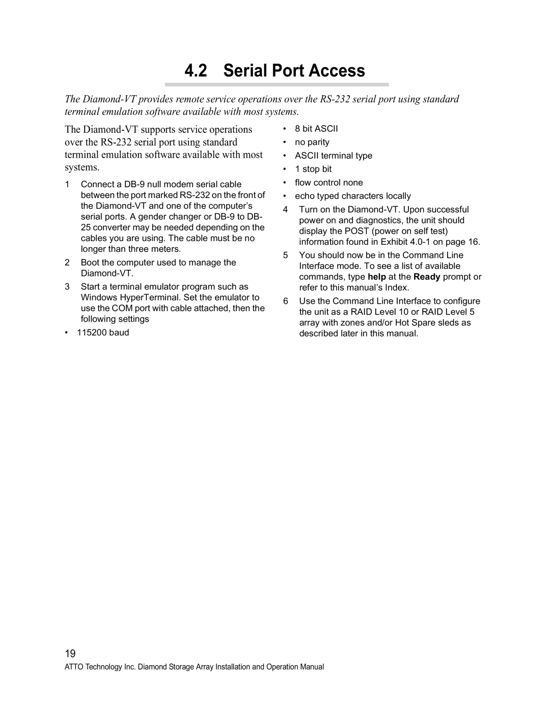 ATTO Technology VT-Class manual Serial Port Access 