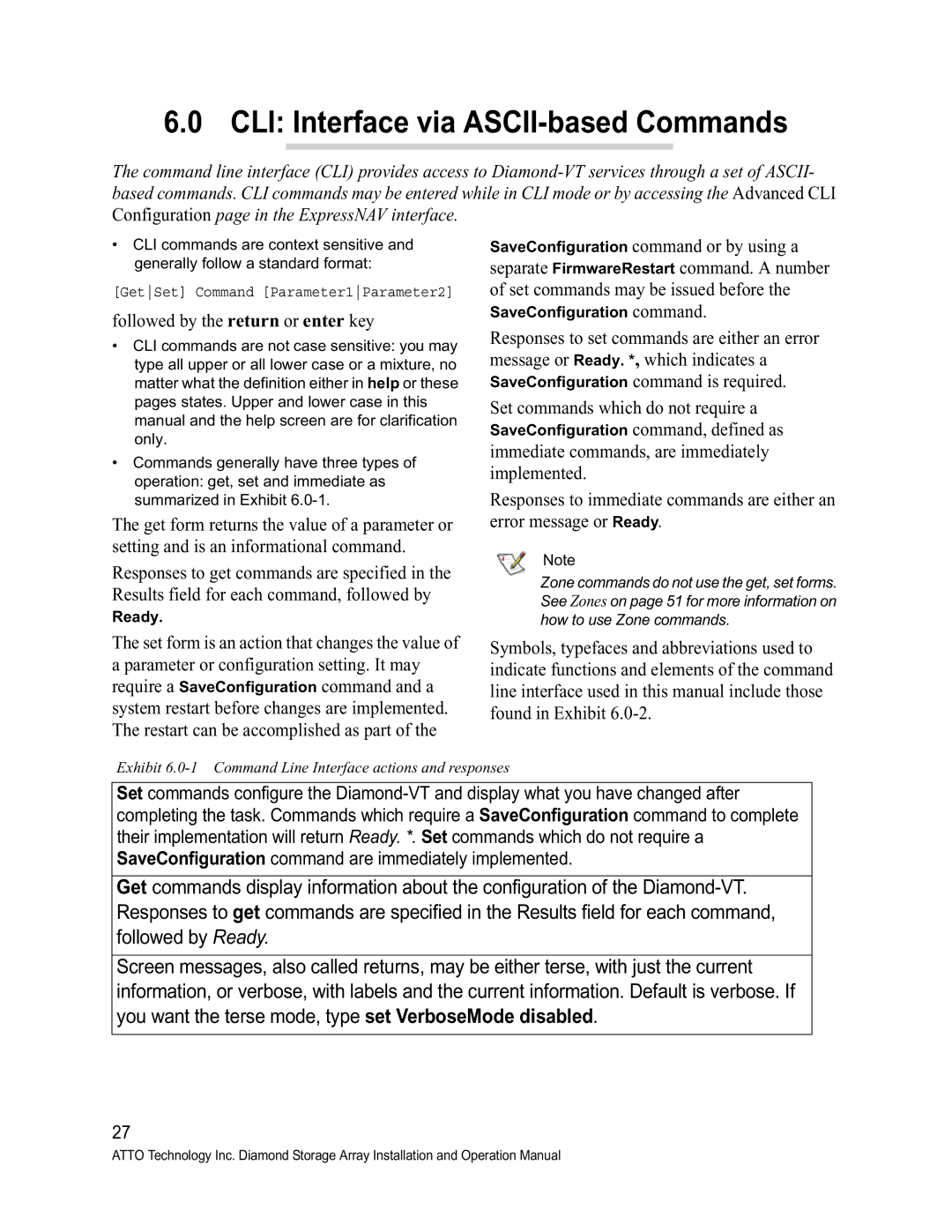 ATTO Technology VT-Class manual CLI Interface via ASCII-based Commands, Ready, SaveConfiguration command 