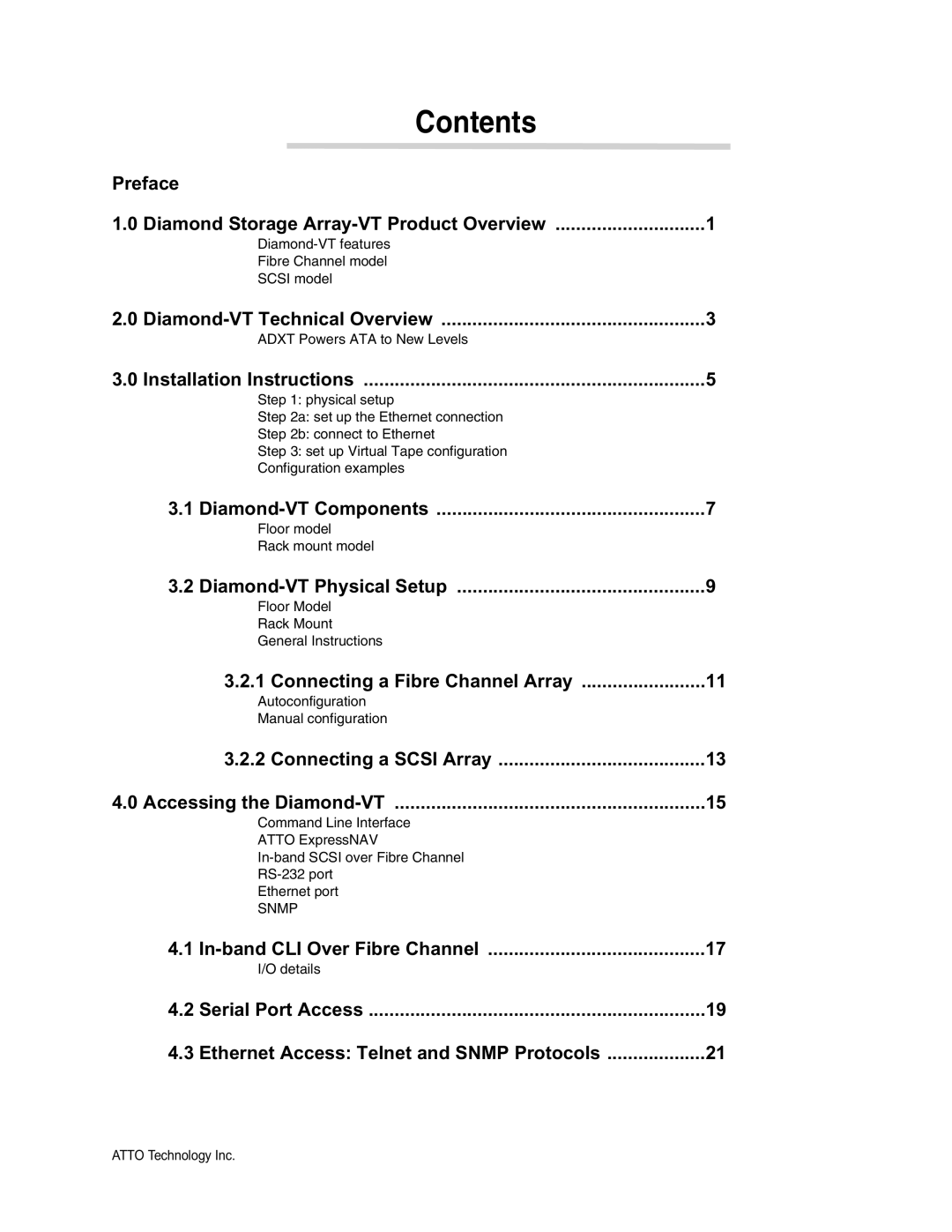 ATTO Technology VT-Class manual Contents 