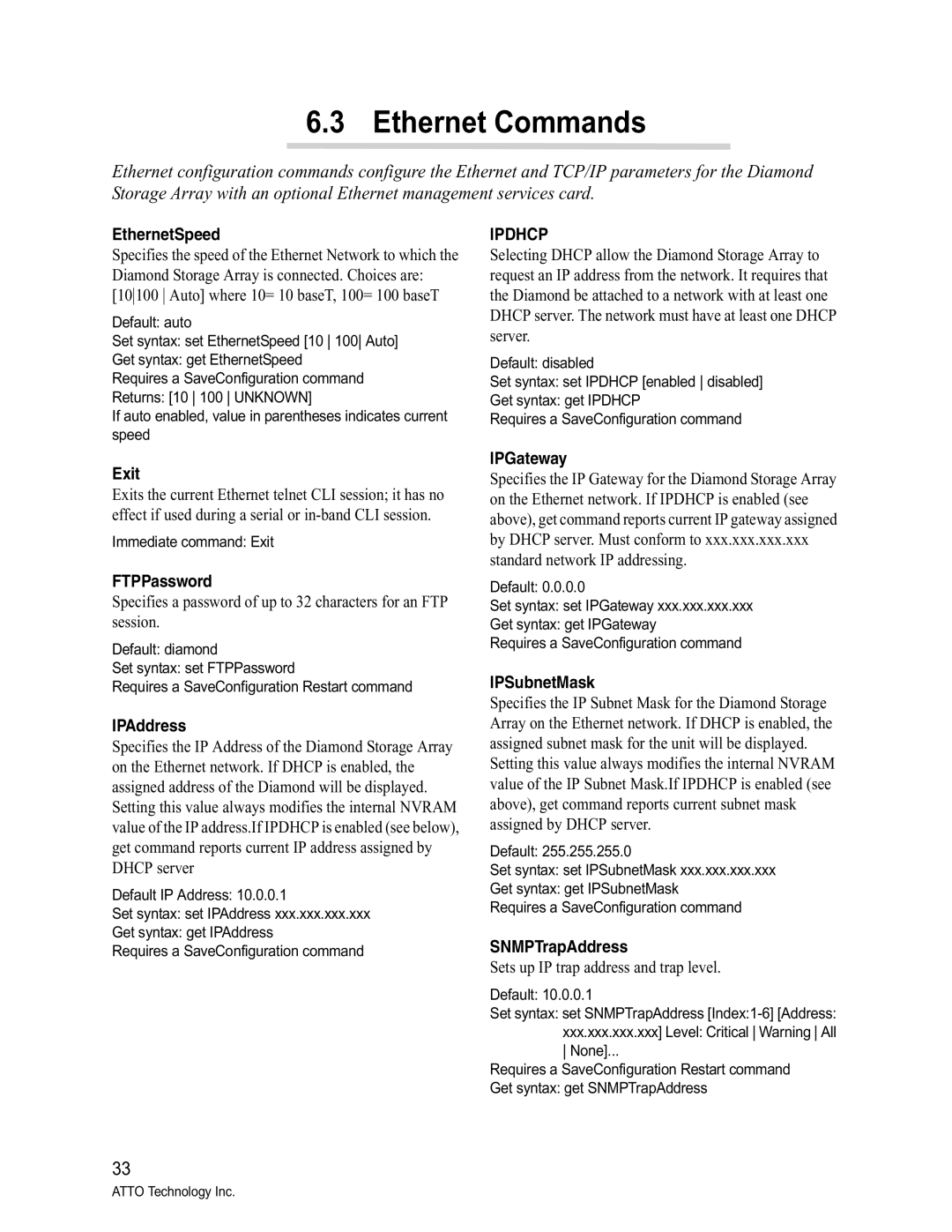 ATTO Technology VT-Class manual Ethernet Commands 