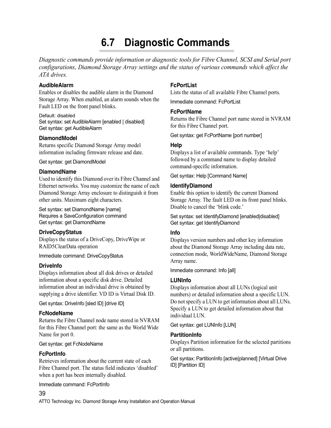 ATTO Technology VT-Class manual Diagnostic Commands 