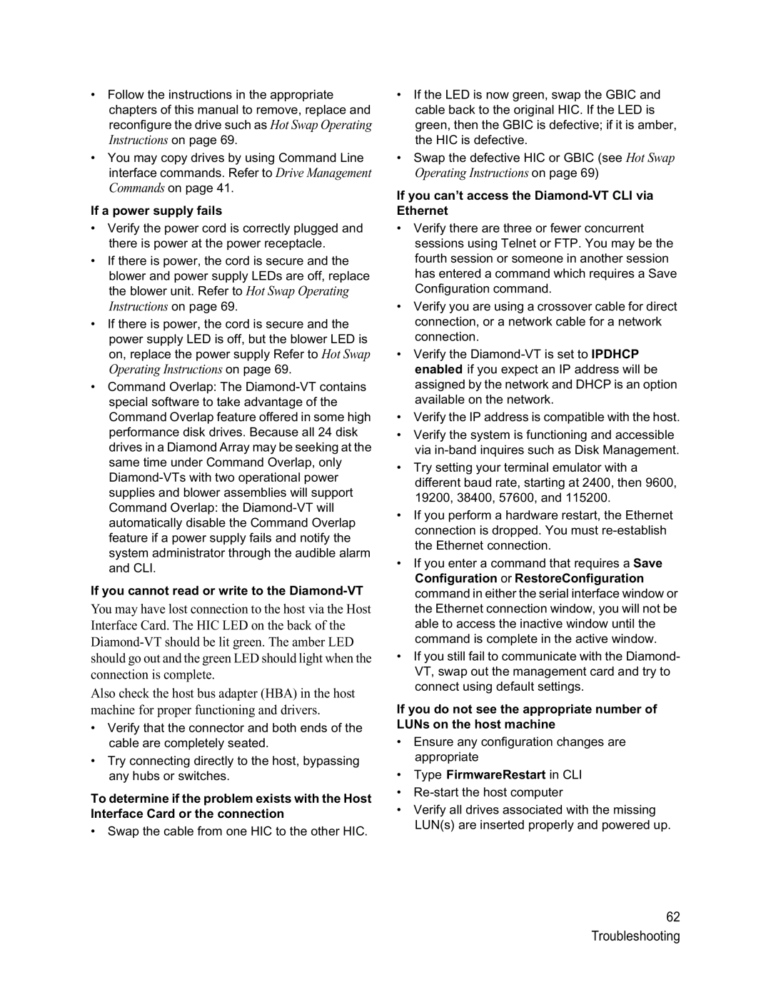 ATTO Technology VT-Class manual If a power supply fails, If you cannot read or write to the Diamond-VT 