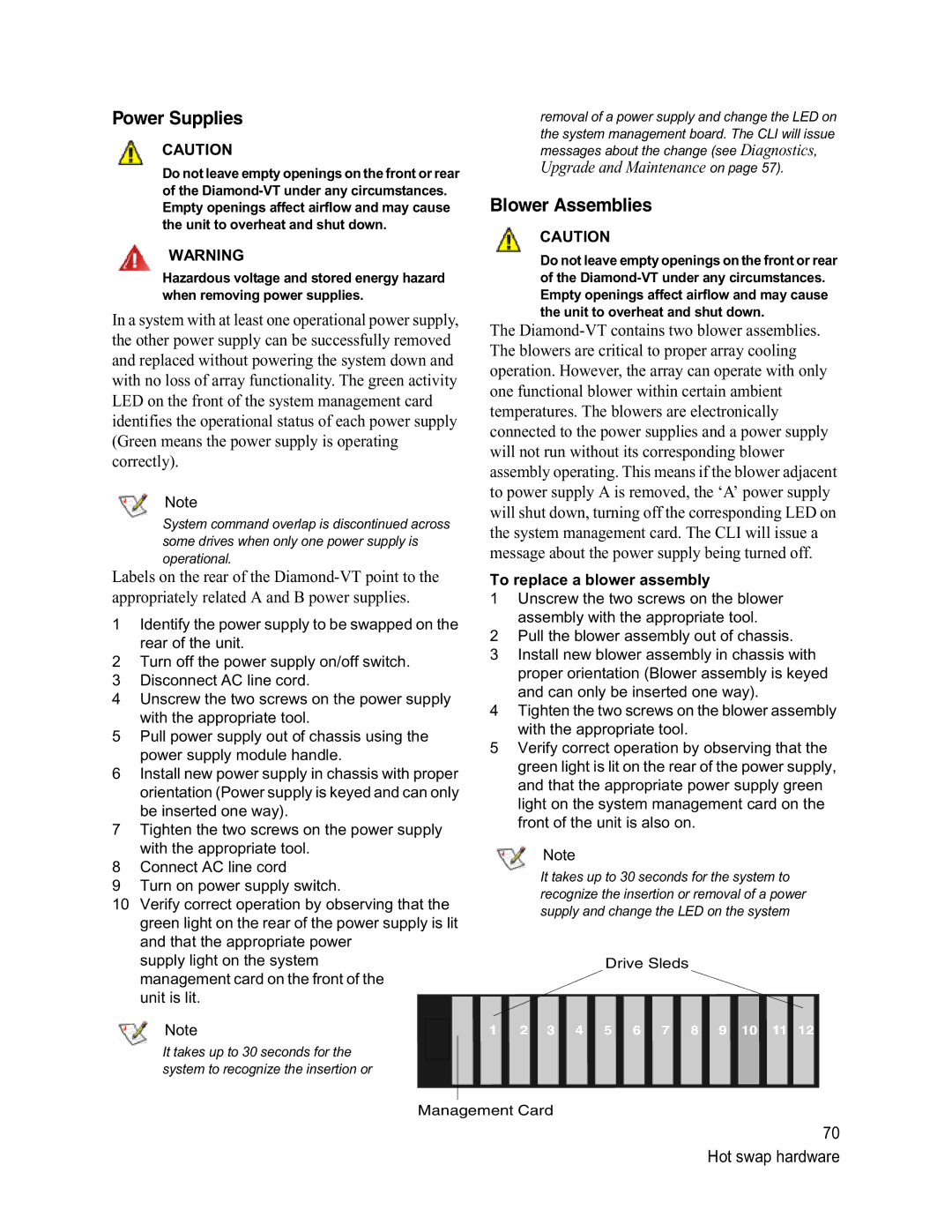 ATTO Technology VT-Class manual Power Supplies, Blower Assemblies, To replace a blower assembly 