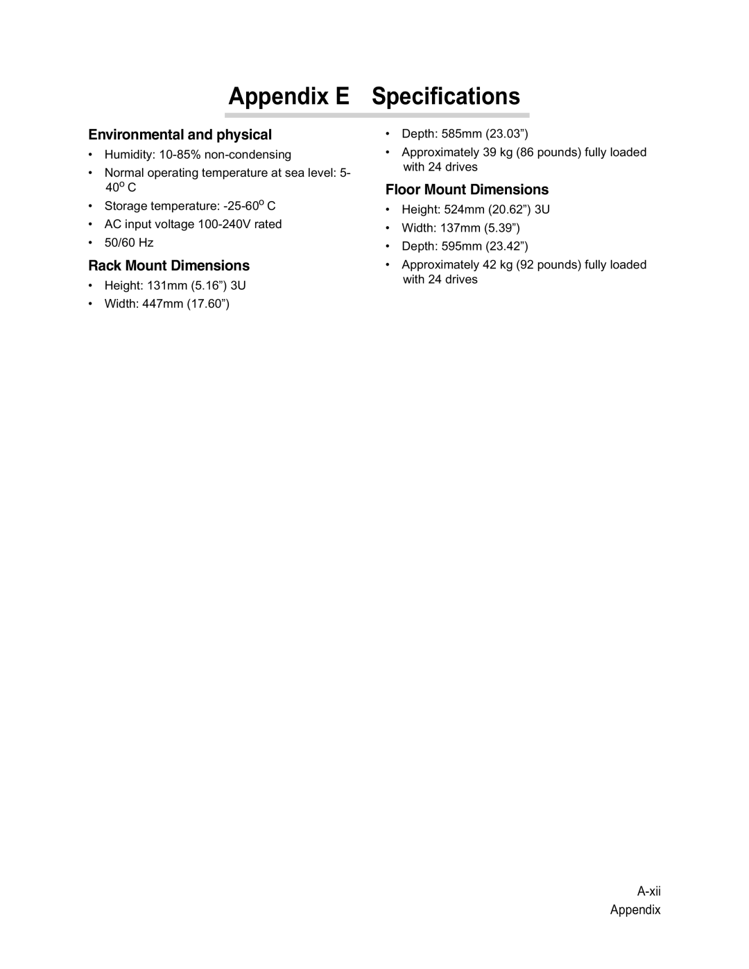 ATTO Technology VT-Class manual Appendix E Specifications, Environmental and physical, Rack Mount Dimensions 