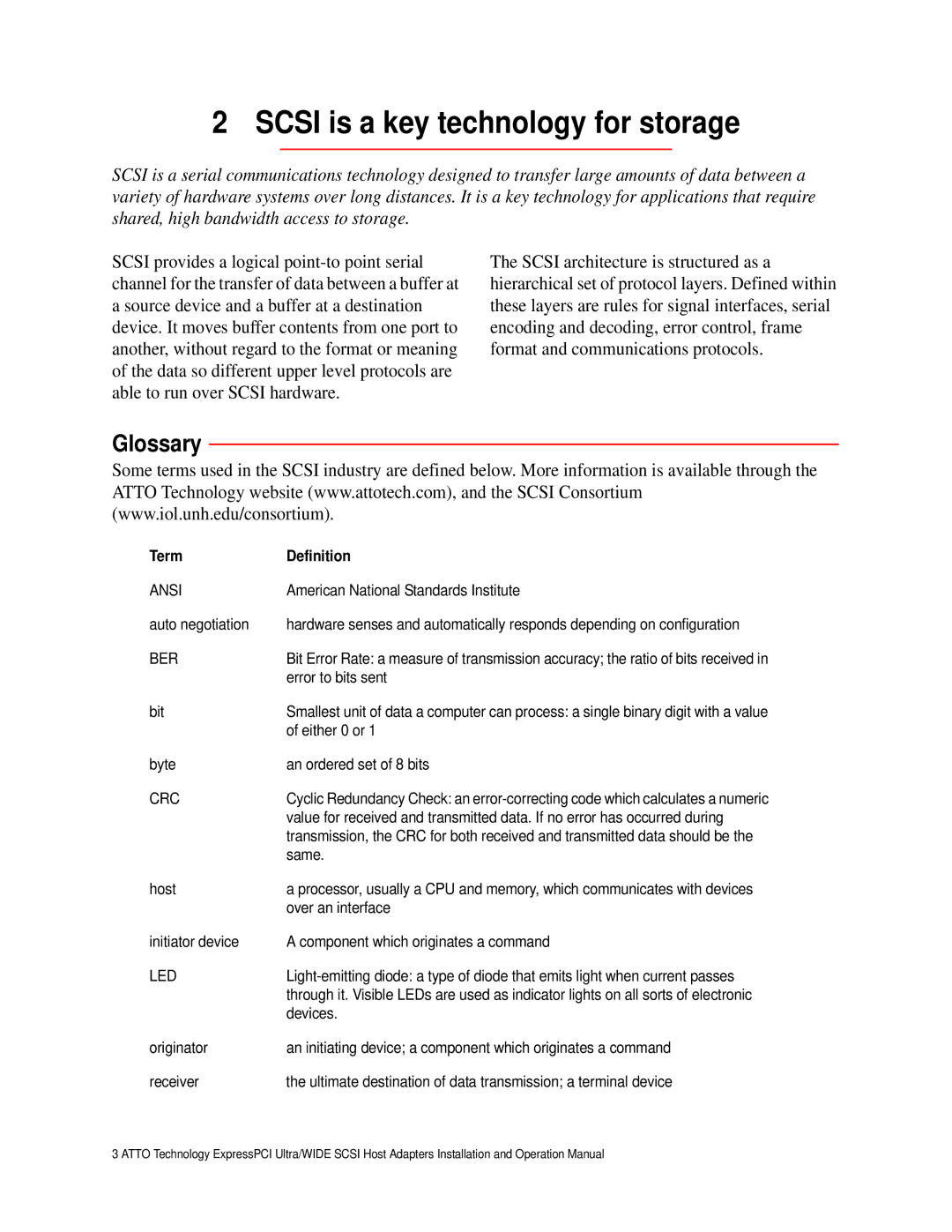 ATTO Technology operation manual Scsi is a key technology for storage, Glossary 