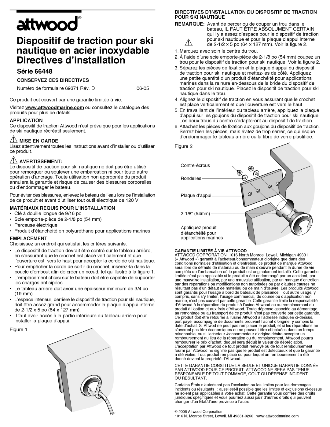 Attwood 69371, 66448 Series installation instructions Série 