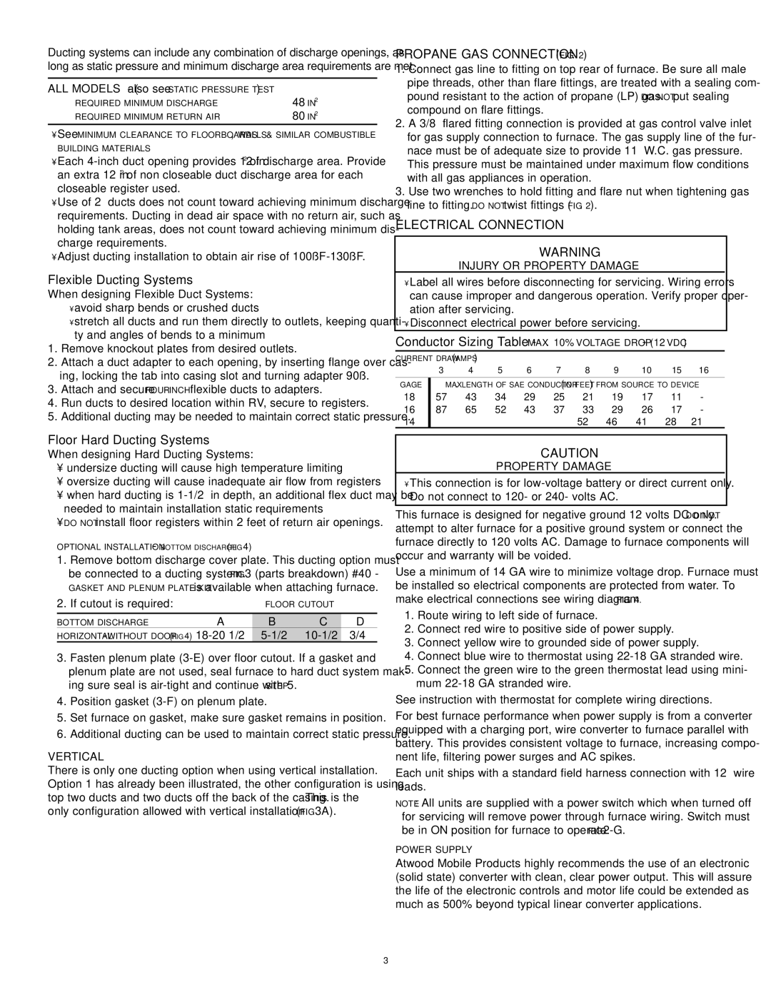 Atwood Mobile Products 2540 Propane GAS Connection FIG, Electrical Connection, Vertical, Injury or Property Damage 