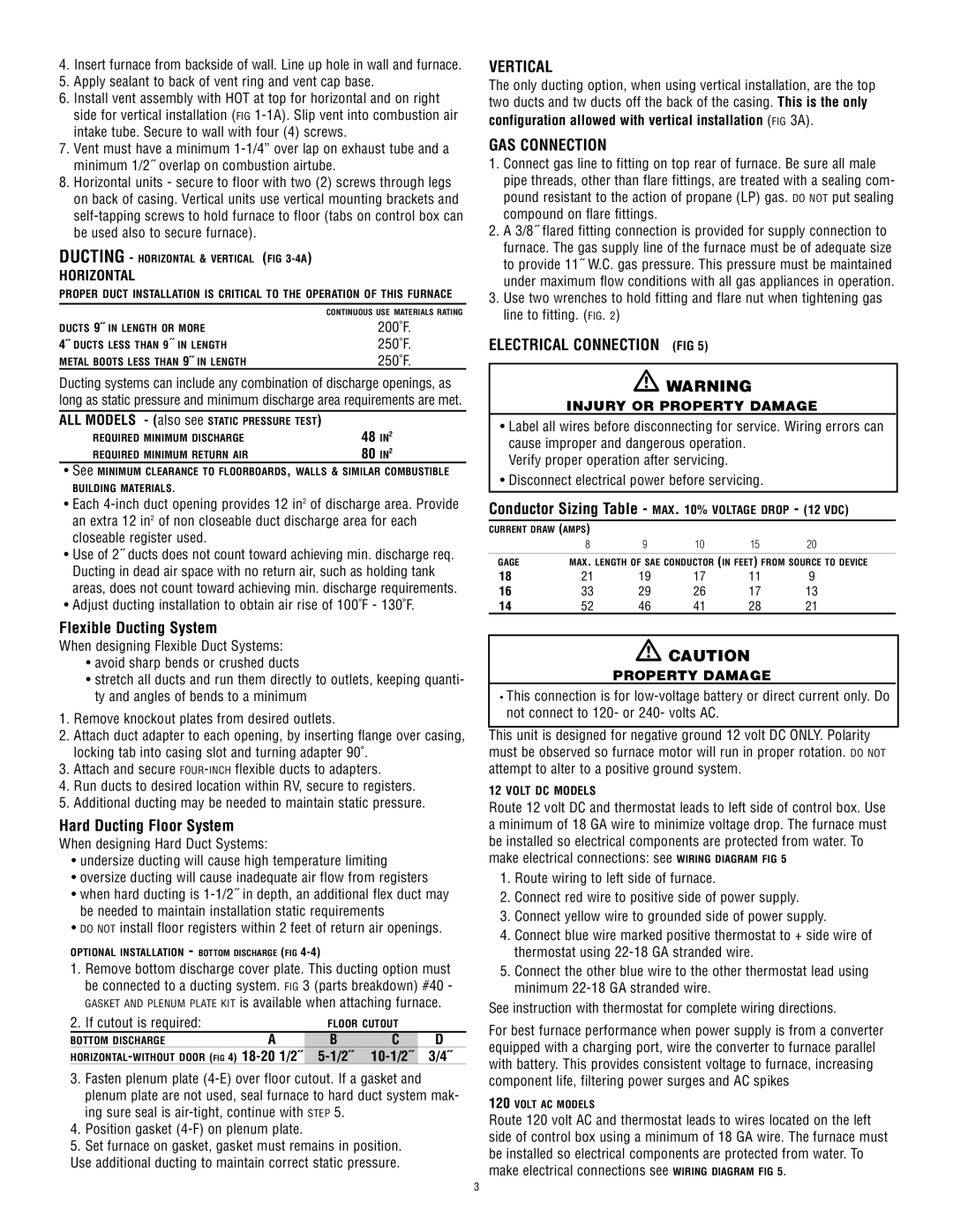 Atwood Mobile Products 8935, 8940 installation manual Vertical, GAS Connection, Electrical Connection FIG 