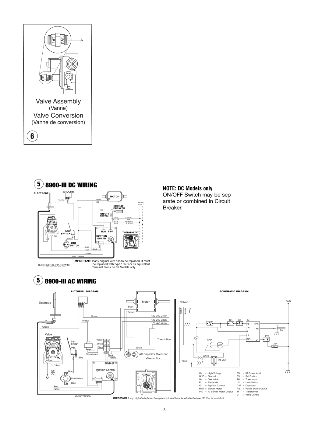 Atwood Mobile Products 8935 Valve Assembly, Valve Conversion, Iiidc Wiring, Iiiac Wiring, Vanne de conversion, Motor 
