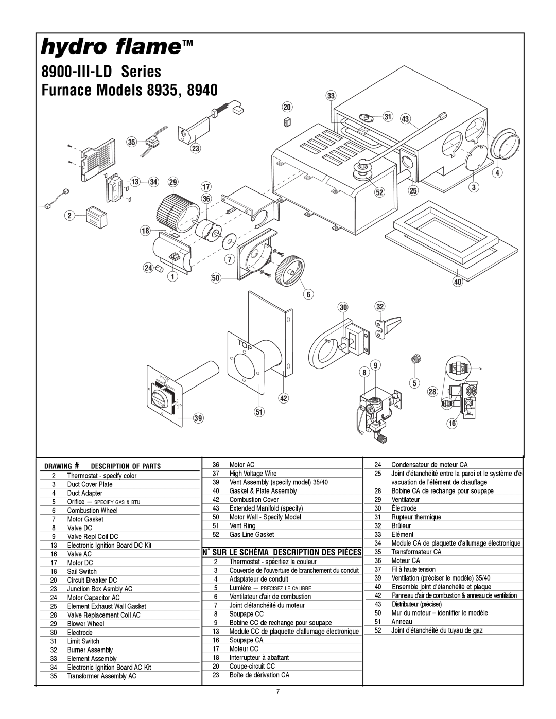 Atwood Mobile Products 8935, 8940 installation manual Furnace Models, hydro flameTM, III-LDSeries 