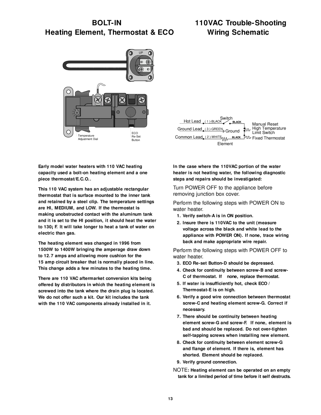 Atwood Mobile Products 94605 service manual Bolt-In 