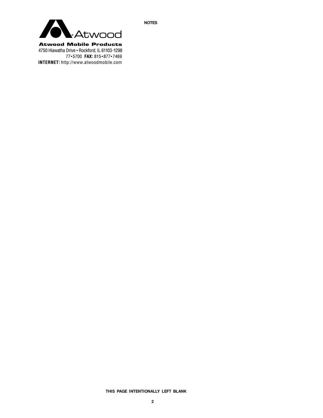 Atwood Mobile Products 94605 service manual This page Intentionally Left Blank 