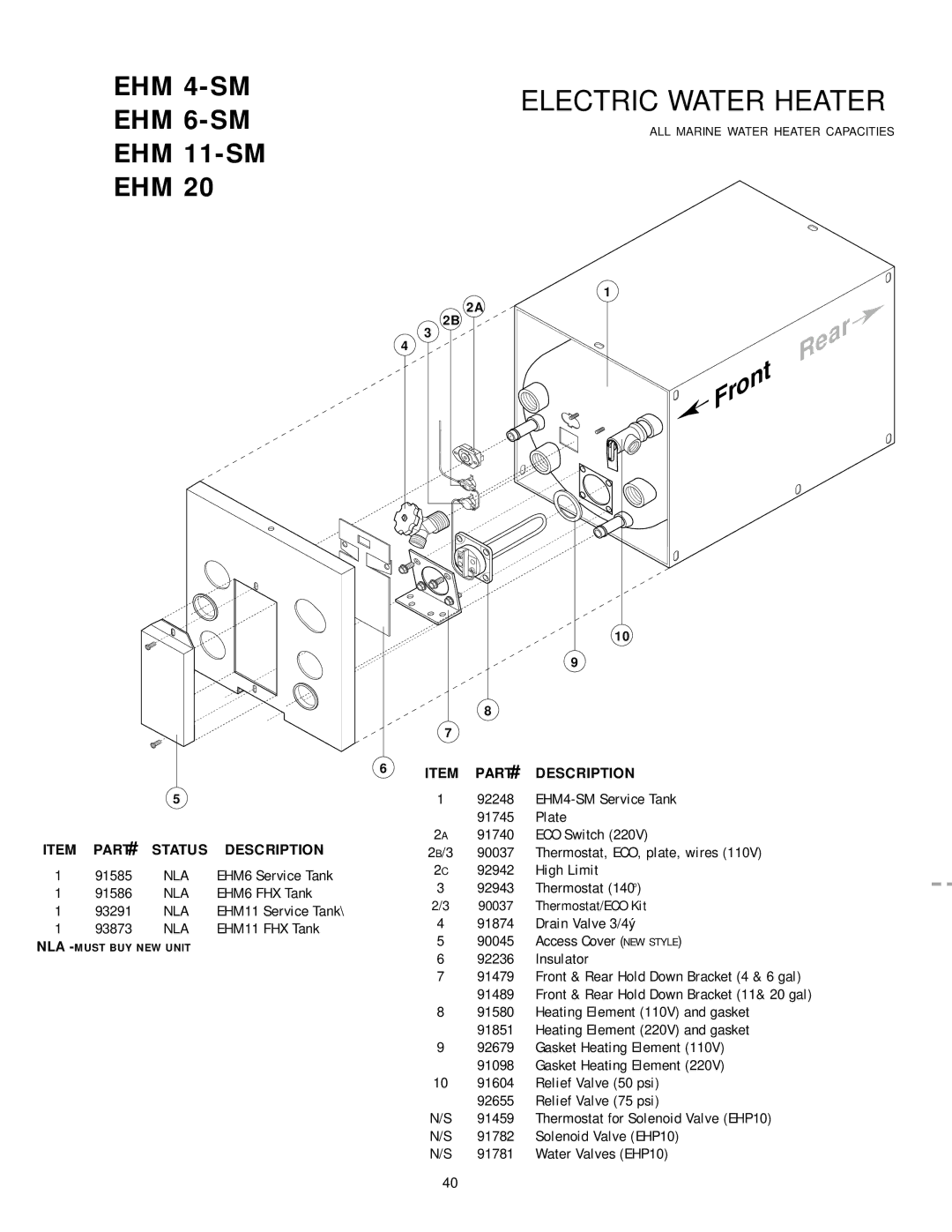 Atwood Mobile Products 94605 service manual Electric Water Heater, Description 