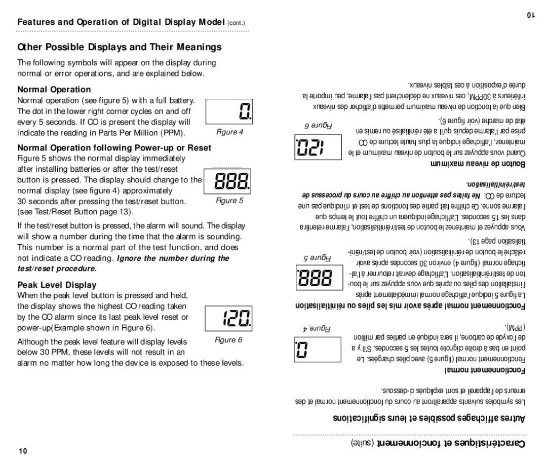 Atwood Mobile Products KN-COPP-B manual Other Possible Displays and Their Meanings, Normal Operation, Peak Level Display 