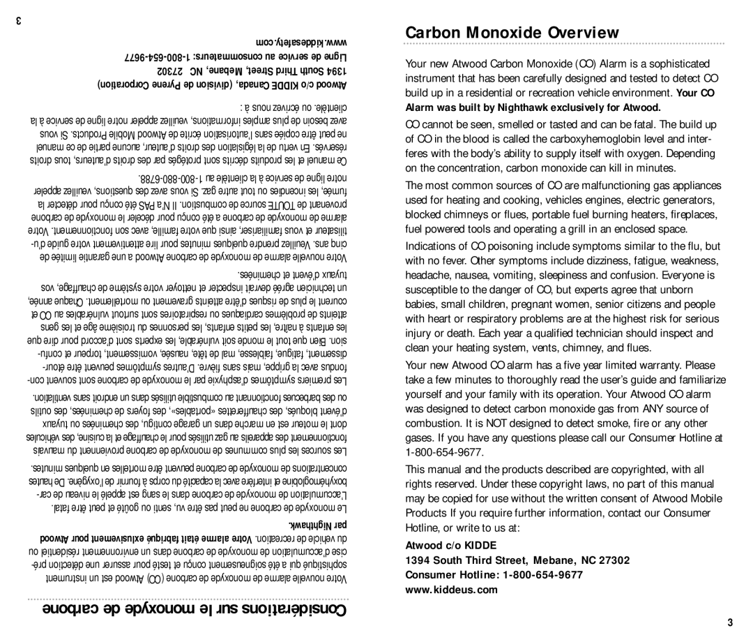 Atwood Mobile Products KN-COPP-B Carbon Monoxide Overview, Atwood c/o KIDDE, carbone de monoxyde le sur Considérations 