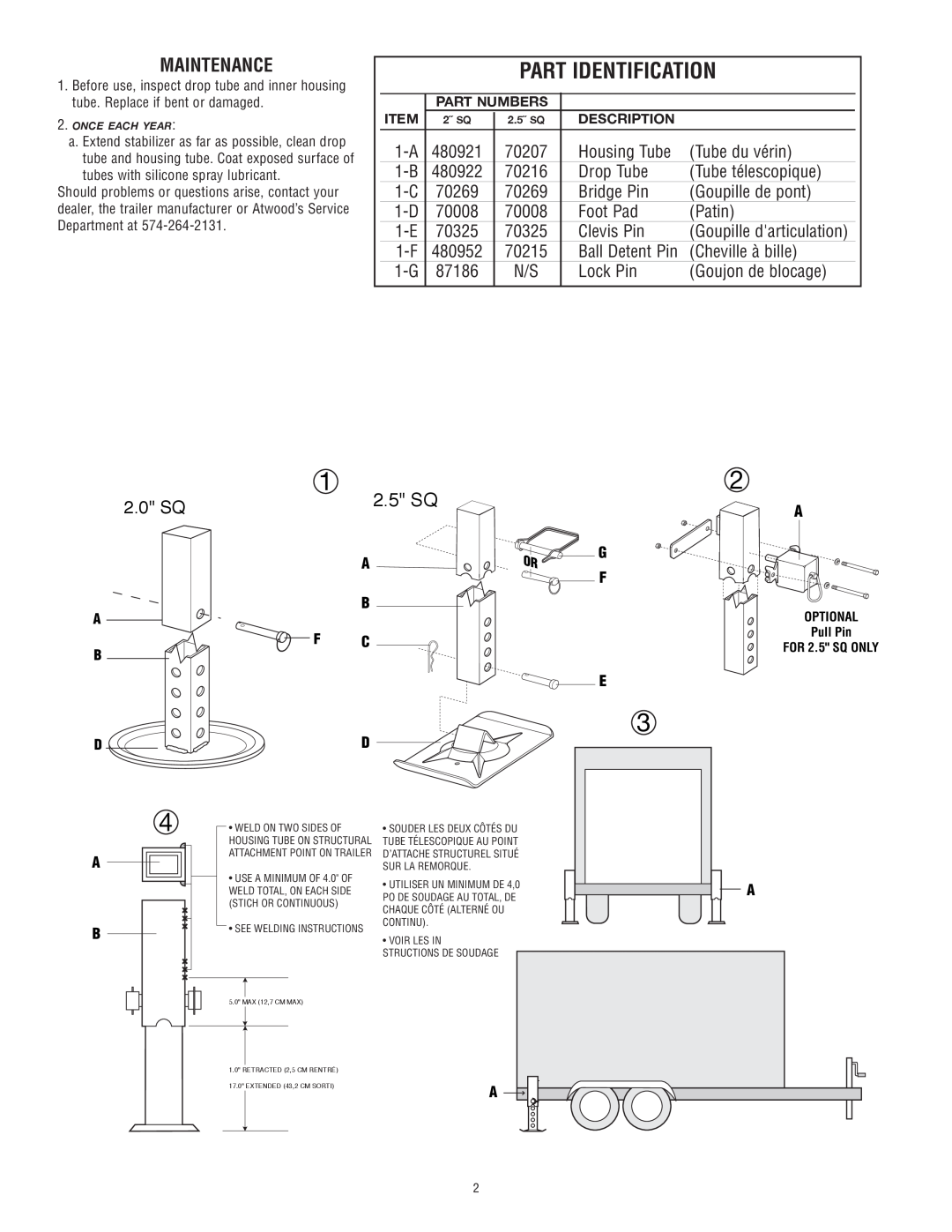 Atwood Mobile Products MPD 85810 instruction manual Part Identification, Maintenance, 2.5 SQ 