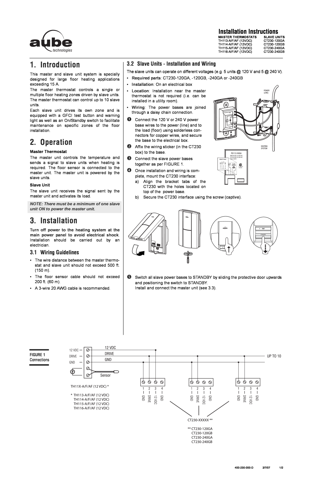 Aube Technologies CT230-120GA installation instructions Introduction, Operation, Installation, Wiring Guidelines 